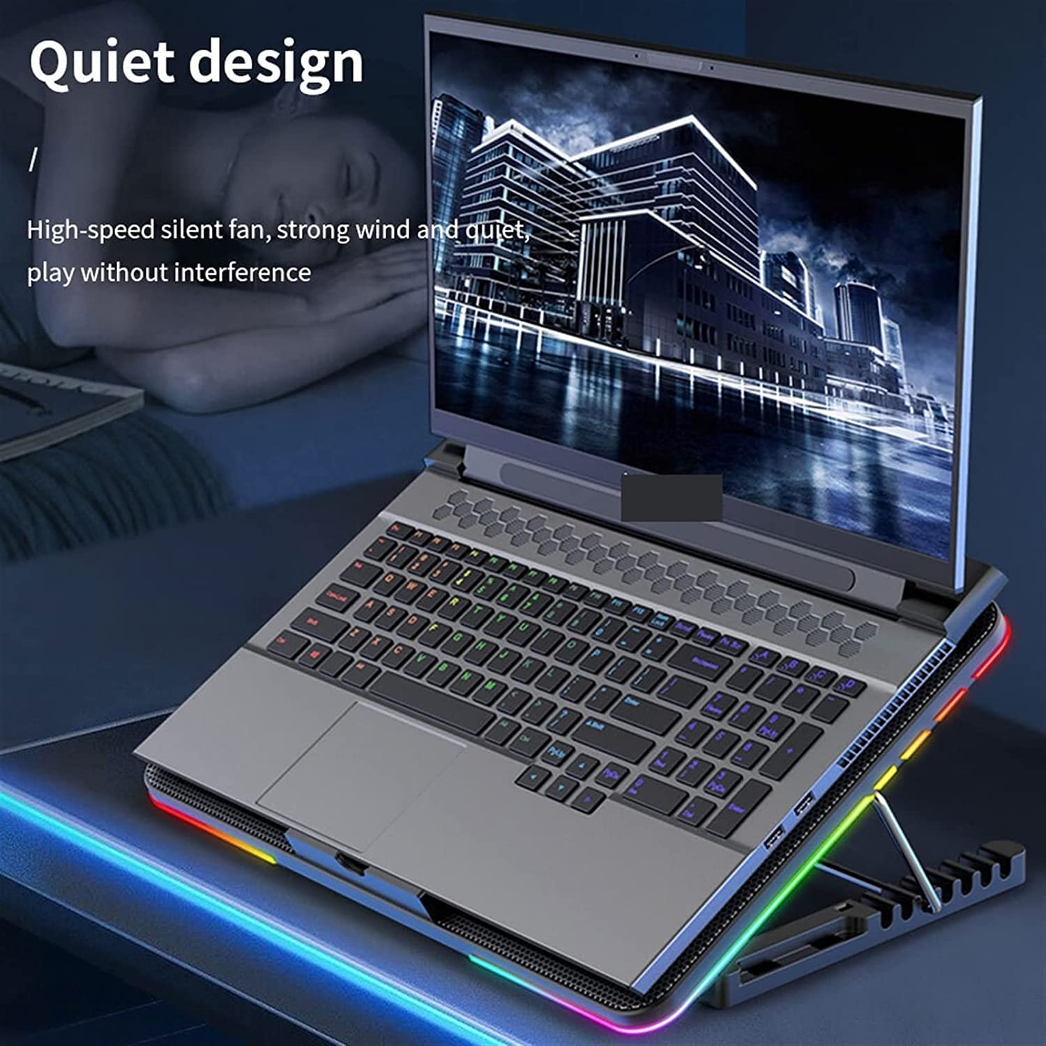 Chłodnica do Laptopa Podkładka Chłodząca Do Laptopa USB Cicha Chłodziarka Chłodnica RGB Light Speed ​​7 Gear Regulowany Kąt Stojak na laptopa,Wentylowany