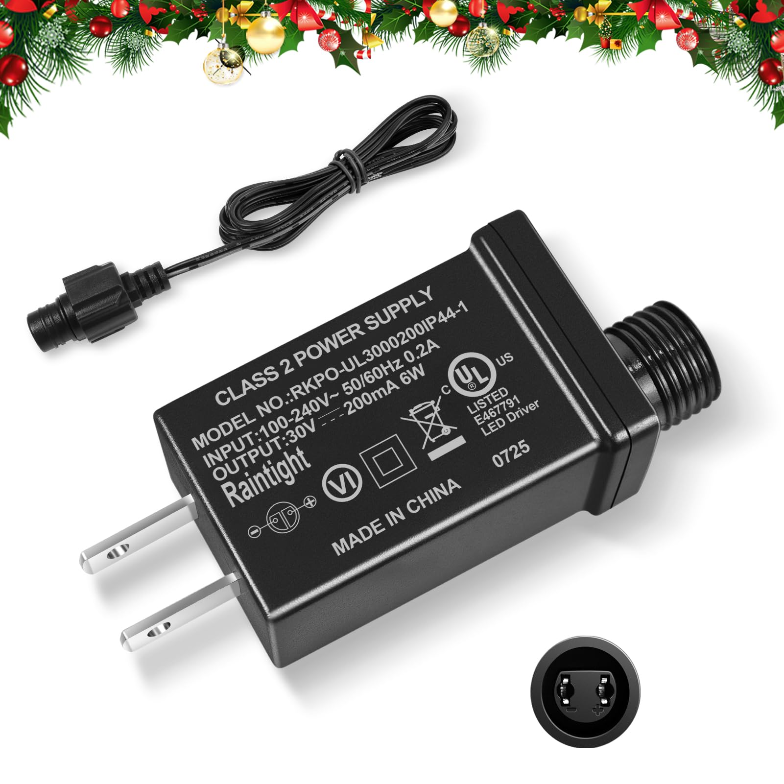 30V 6W Class 2 Power Supply, 0.2A IP44 Waterproof AC to DC Adapter, Low Voltage Transformer for LED Strip Lights, Inflatable Decorations, Indoor Outdoor Use, UL Listed-image-44