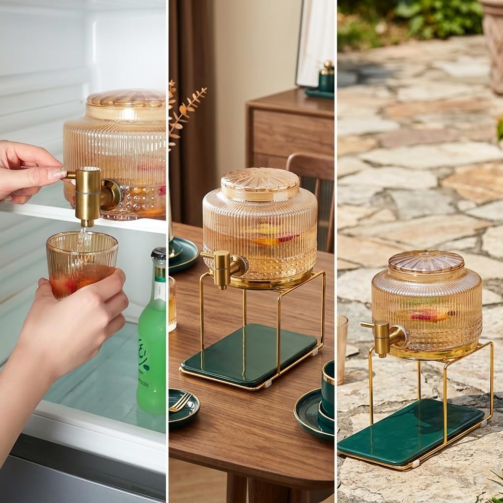 MagiDeal Dispensador de Bebidas Jarra Contenedor Recipiente con Grifo Integrado en Vidrio Borosilicato Resistente, Transparente con grifo de acero inoxidable, Transparente, 2500ml