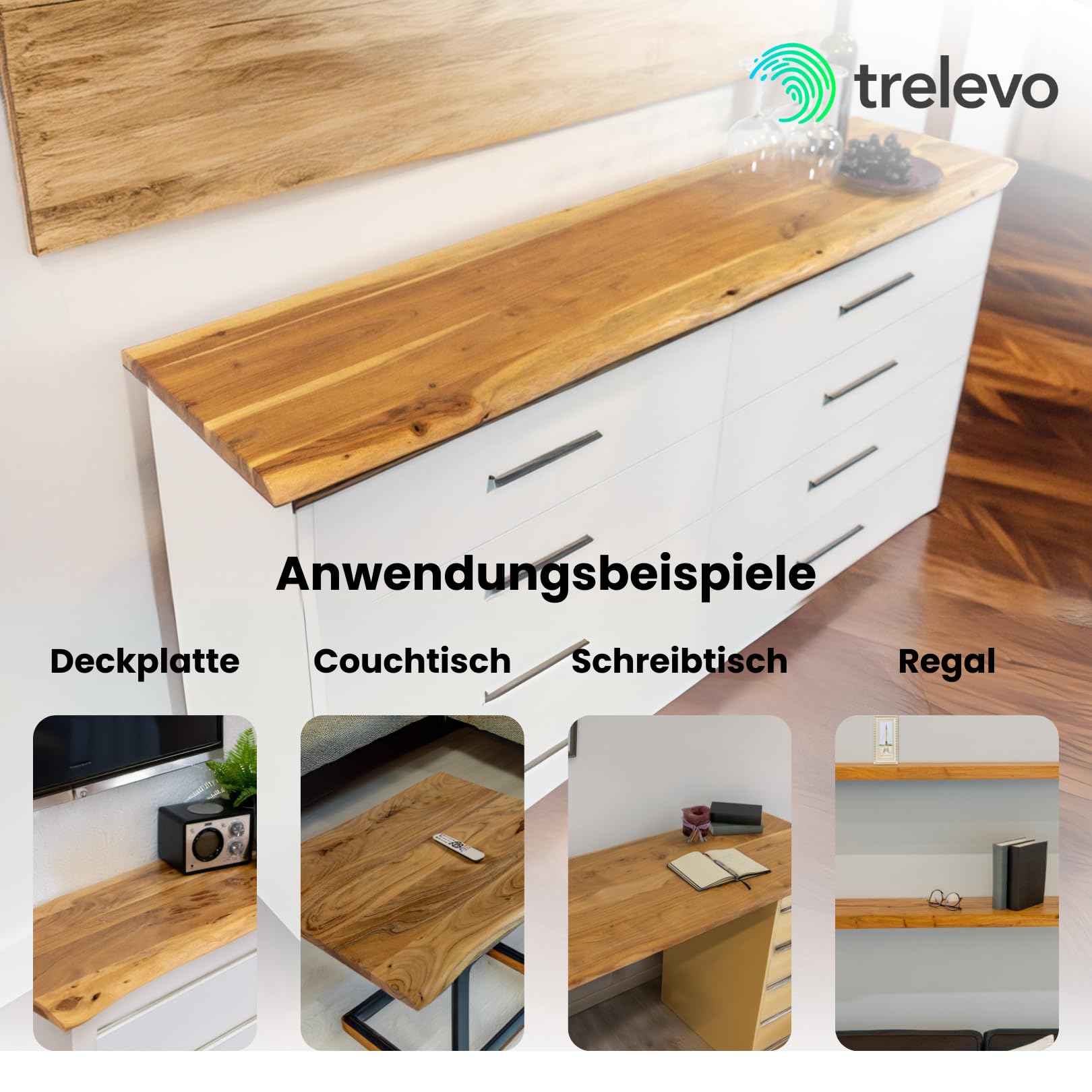 Holzplatte 80x50 cm, Akazienholz massiv 26mm, naturfarben, Zuschnitt nach Maß, Baumkantenplatte für Bastler und Heimwerker