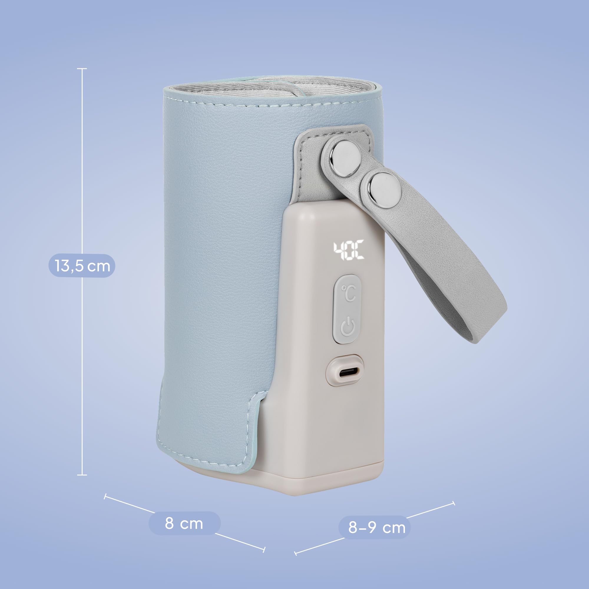 LIONELO Thermup Go Plus Calientabiberones Portátil, Mantiene los Líquidos Calientes, 5 Temperaturas de Funcionamiento de 38 a 50 C, Carga USB, 8h de Funcionamiento Pantalla LCD Silenciosa