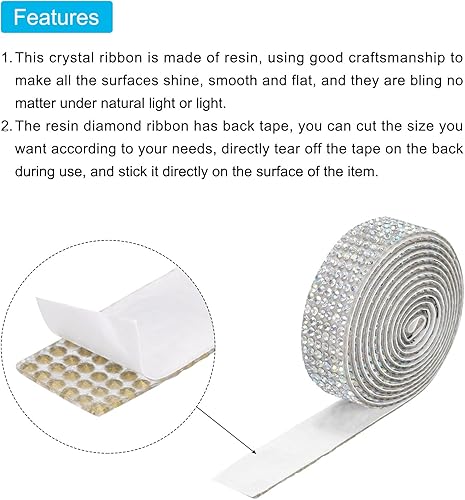 Miniatura 4 de MECCANIXITY 3 rollos de cinta de diamantes de imitación autoadhesiva de 3 yardas y 0.315 in para proyectos de artes y manualidades, pasteles de