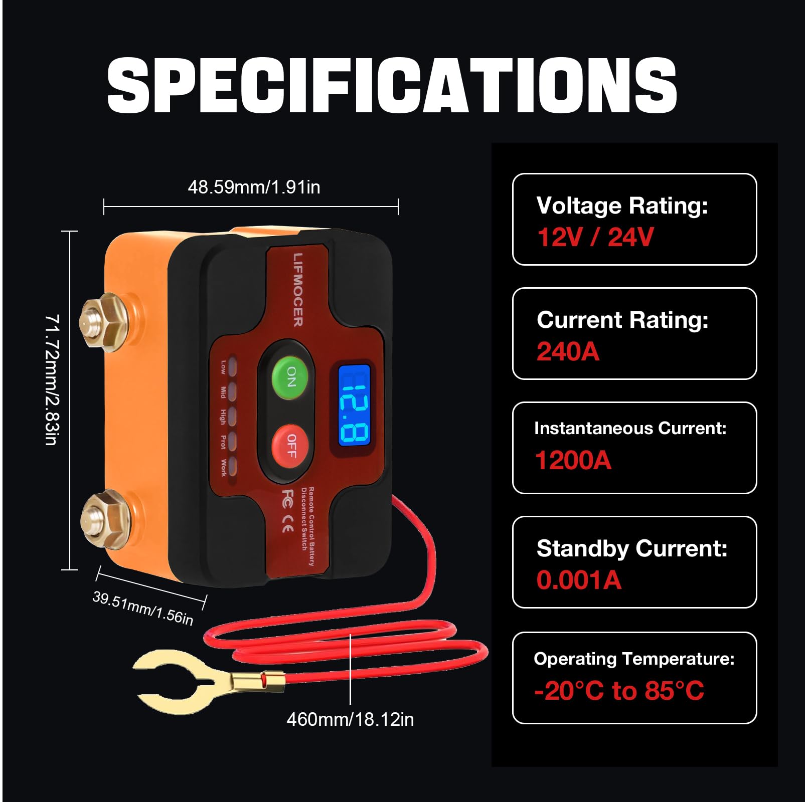 12V 240A Desconectador De Bateria Coche y Pantalla LED, | Corta Corriente Bateria Coche para Barco,Automóviles,Camión, Interruptor de Desconexión de Batería Remota con 2 Telecontrol