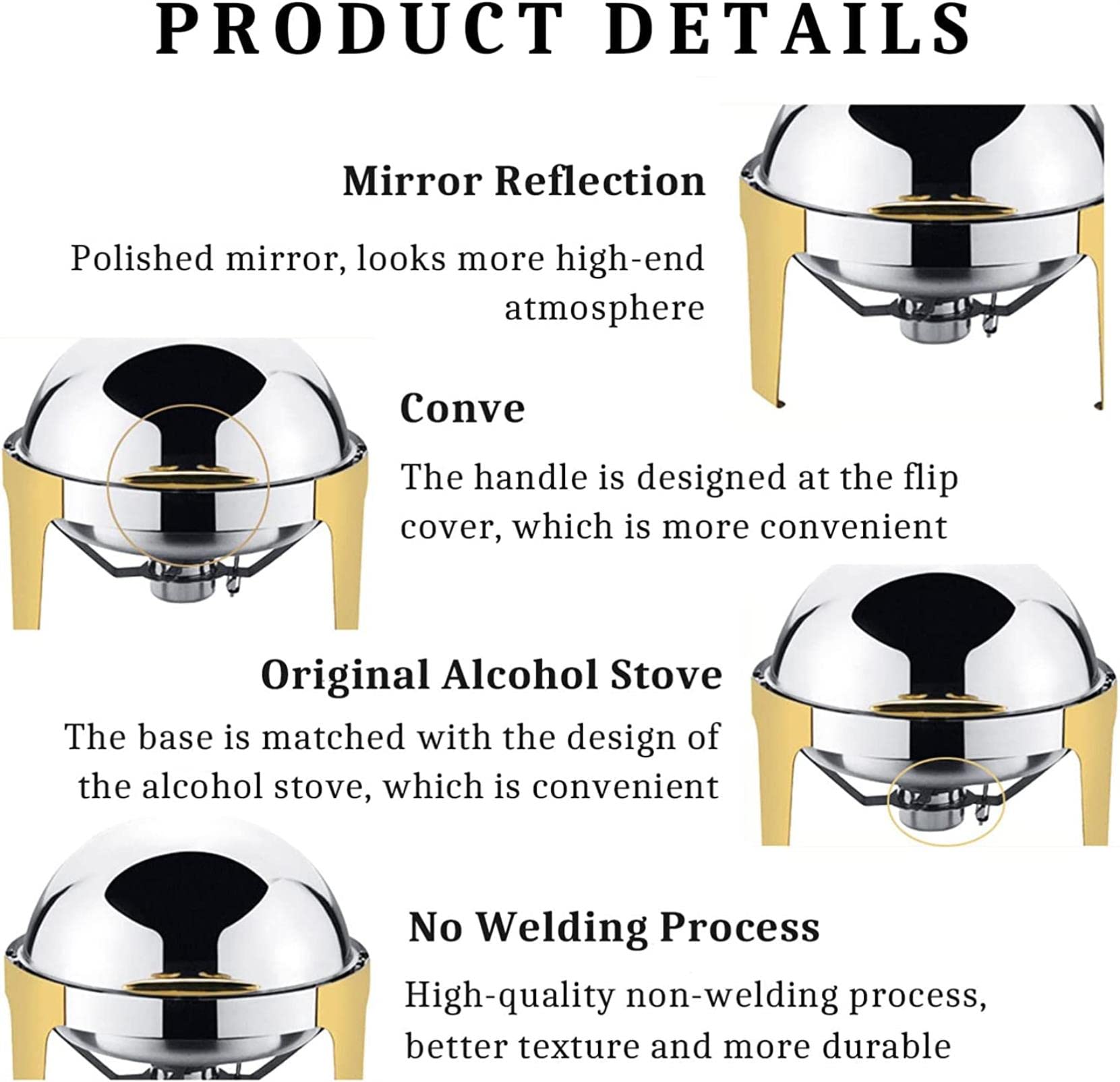 Chafing Dish con Coperchio a Rullo da 9 Litri, Contenitore riscaldante per Buffet a Forma di Uovo, con teglia per Alimenti e Porta-combustibile, per Buffet, cene, Feste, Banchetti Nuziali