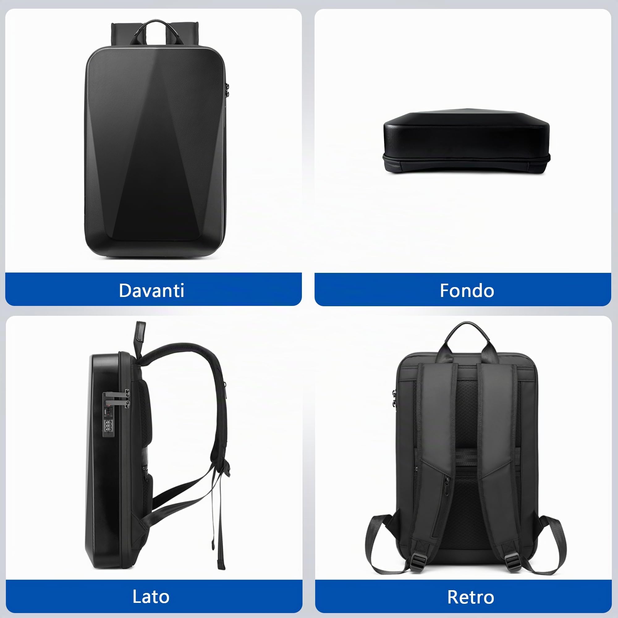 VARLIVOO Zaino Uomo Porta PC 15,6 Pollici, Zaino Antifurto con Porta USB, Impermeabile, Zaini per PC Portatili da Lavoro, Viaggio e Università, Nero B, Standard