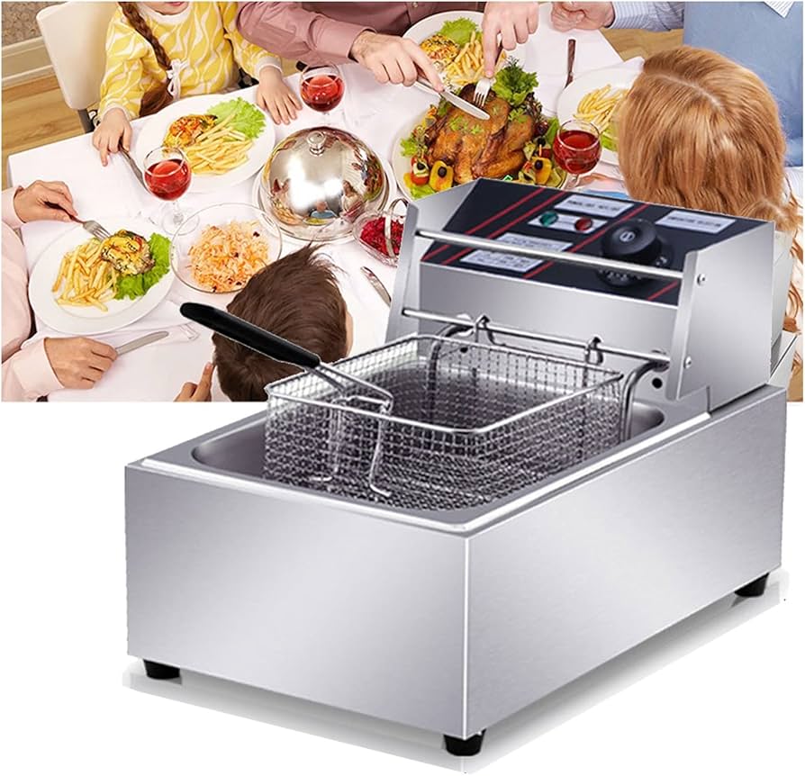 110V 家庭用 フライヤー 電気フライヤー 串揚げ機 卓上 フライドポテト 業務用 1槽型 6L ステンレス鋼 60-200℃温度調節 急速加熱 安全で省エネ 厨房機器 揚げバスケット付き 温度調節 業務用 簡単に掃除