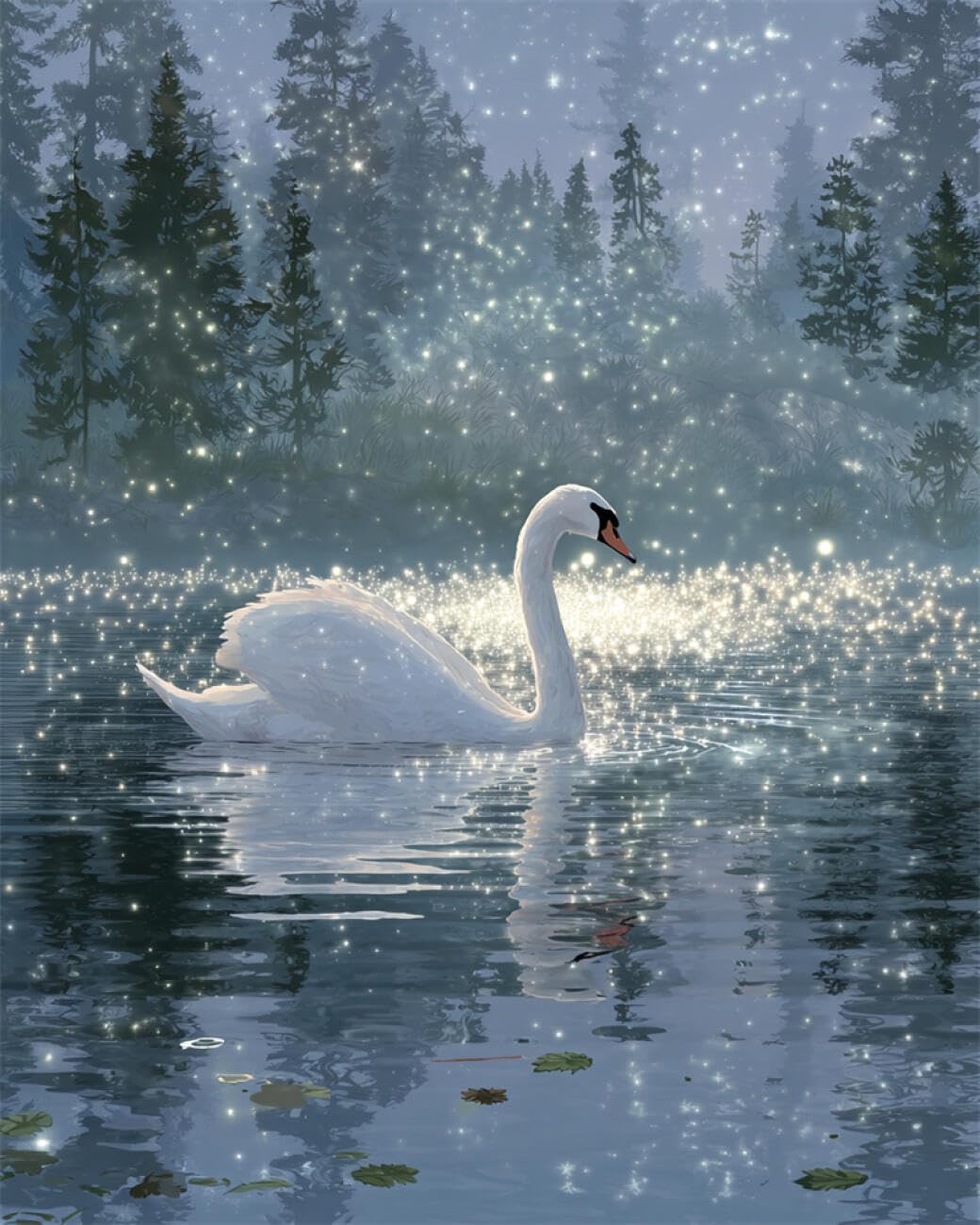 AYAOYANGGO Animal DIY Cross Stitch Kit with Beads Swans in The Lake Cross Stitch Needlepoint Handcraft Tapestry Kit Beaded Stitching Pattern 3D Embroidery Set 50x60cm