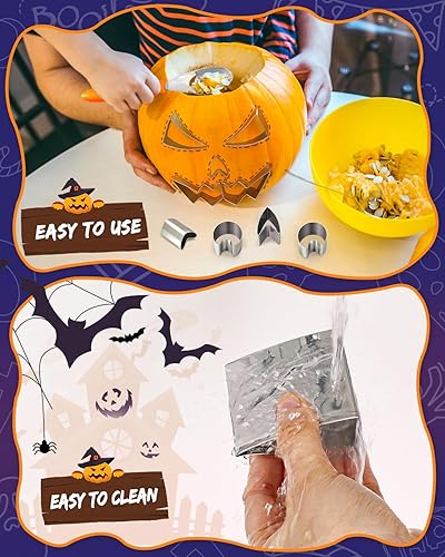 Miniatura 3 de Fenvella Kit de tallado de calabaza para niños, herramientas seguras de tallado de calabaza, juego de tallador de calabazas de acero inoxidable