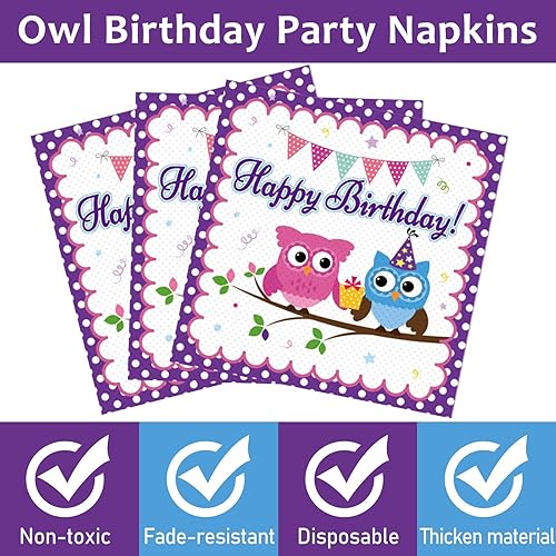 Miniatura 4 de 96 piezas de suministros para fiesta de cumpleaños con temática de búho, platos de papel con temática de búho, servilletas, decoración de fiesta de