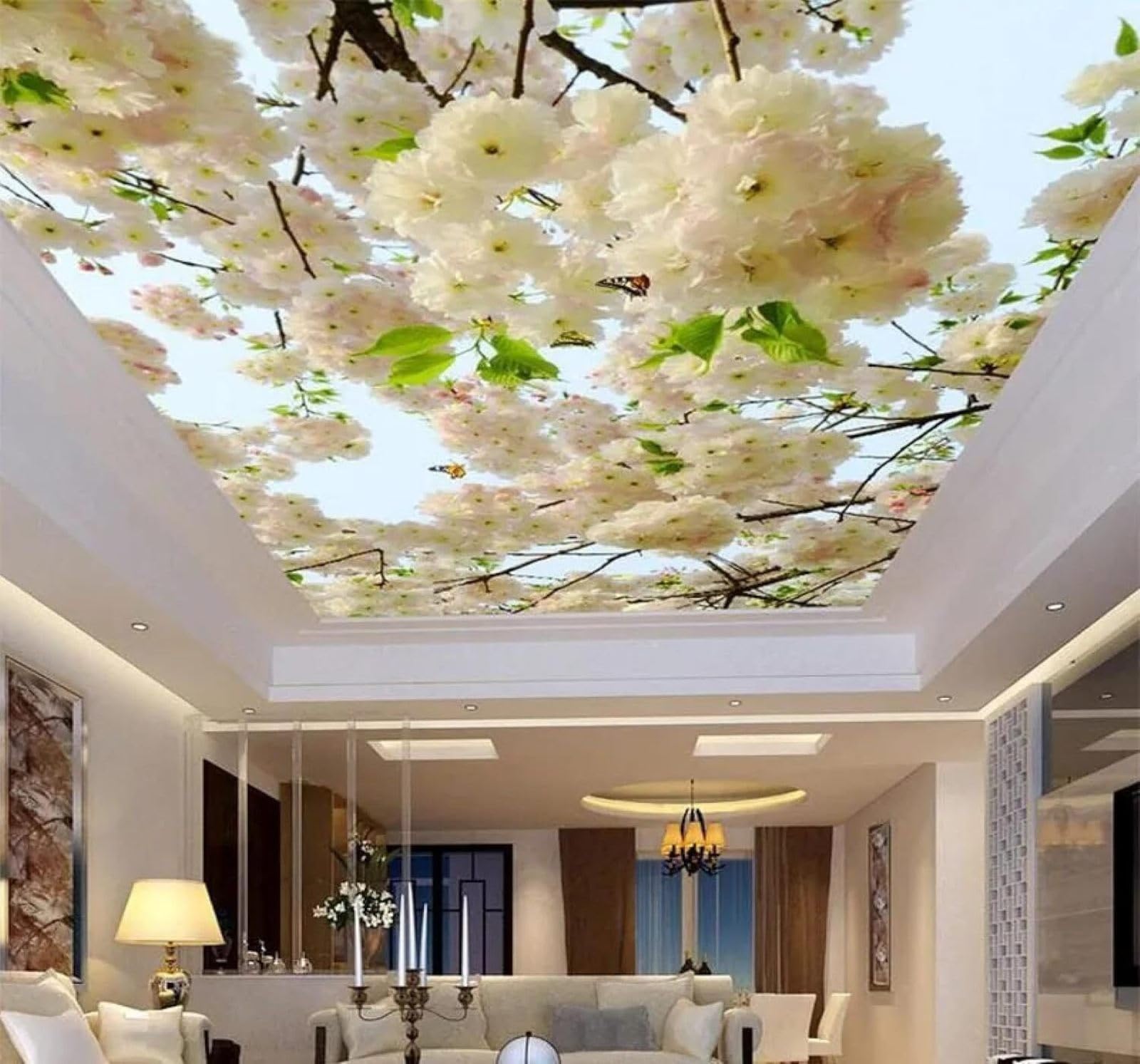 XLMING Fresh Beautiful White Flowers Butterflies 3D Wallpaper Luxury Home Dining Decor Paste Sofa Living Room The Wall for Bedroom Mural-400cm×280cm