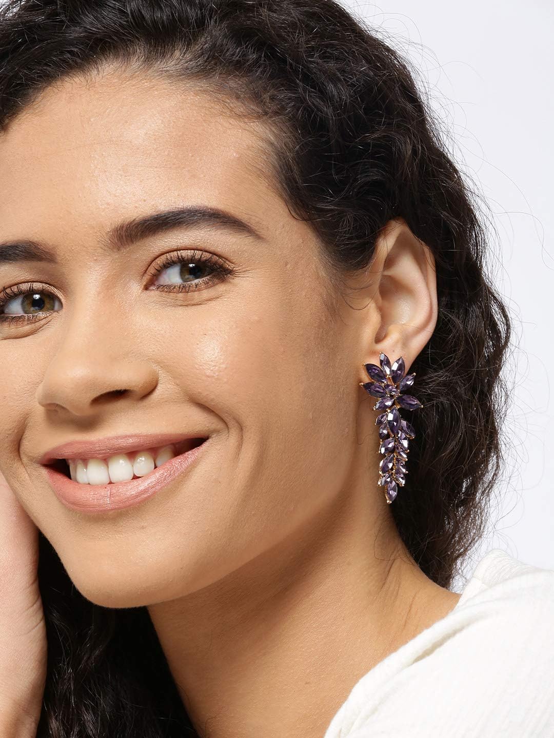 YouBella Fashion Jewelry Bollywood Stylish Crystal Dangler Earrings for Women and Girls (Purple)