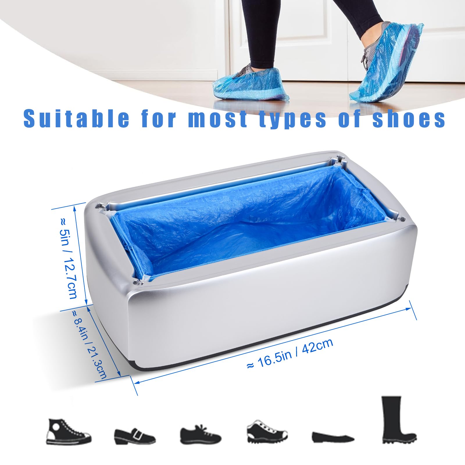 Upgrade Automatico Copertura Scarpe, Distributore di Scarpe, con coperture monouso in plastica per Ufficio, Fabbrica, Casa (Silver200Pcs)