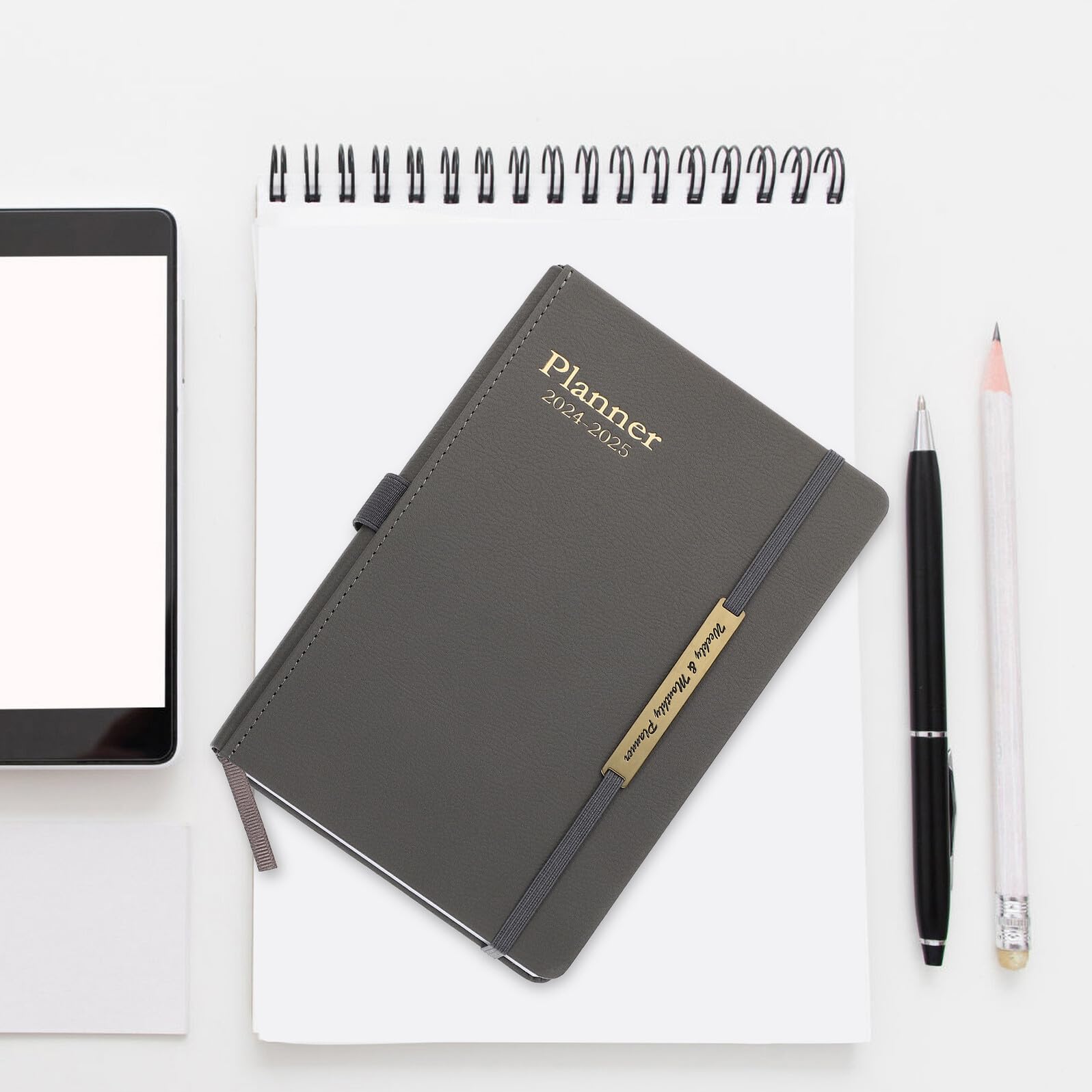 3 Piezas Cuaderno de Notas Planificador A5 Gris 18 Meses 2024-25 Cuaderno Diario Multifunción Pu para Oficina y Planificación Semanal
