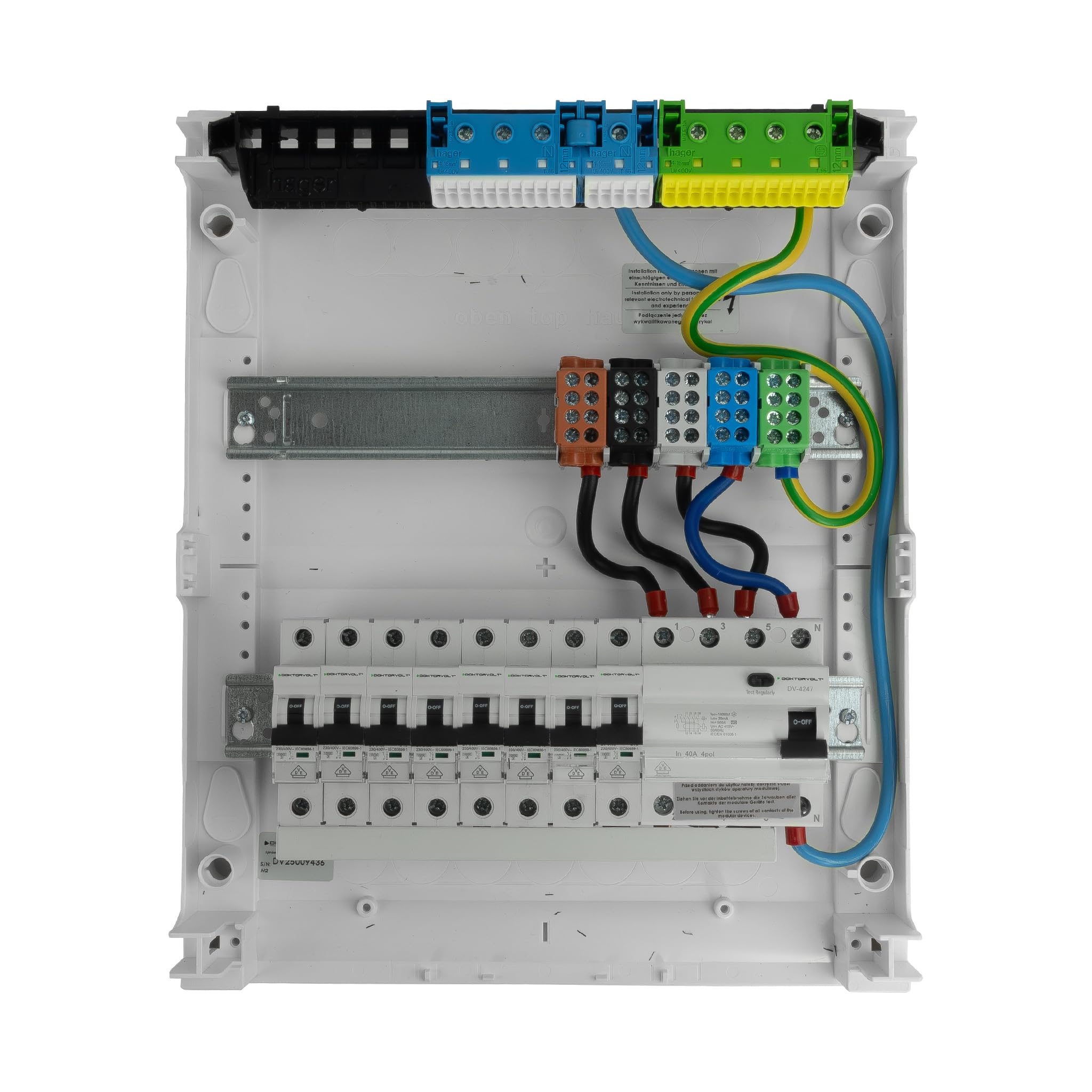 Hager Sicherungskasten Aufputz 2-reihig – 24 Module, 8xMCB, 1xRCCB