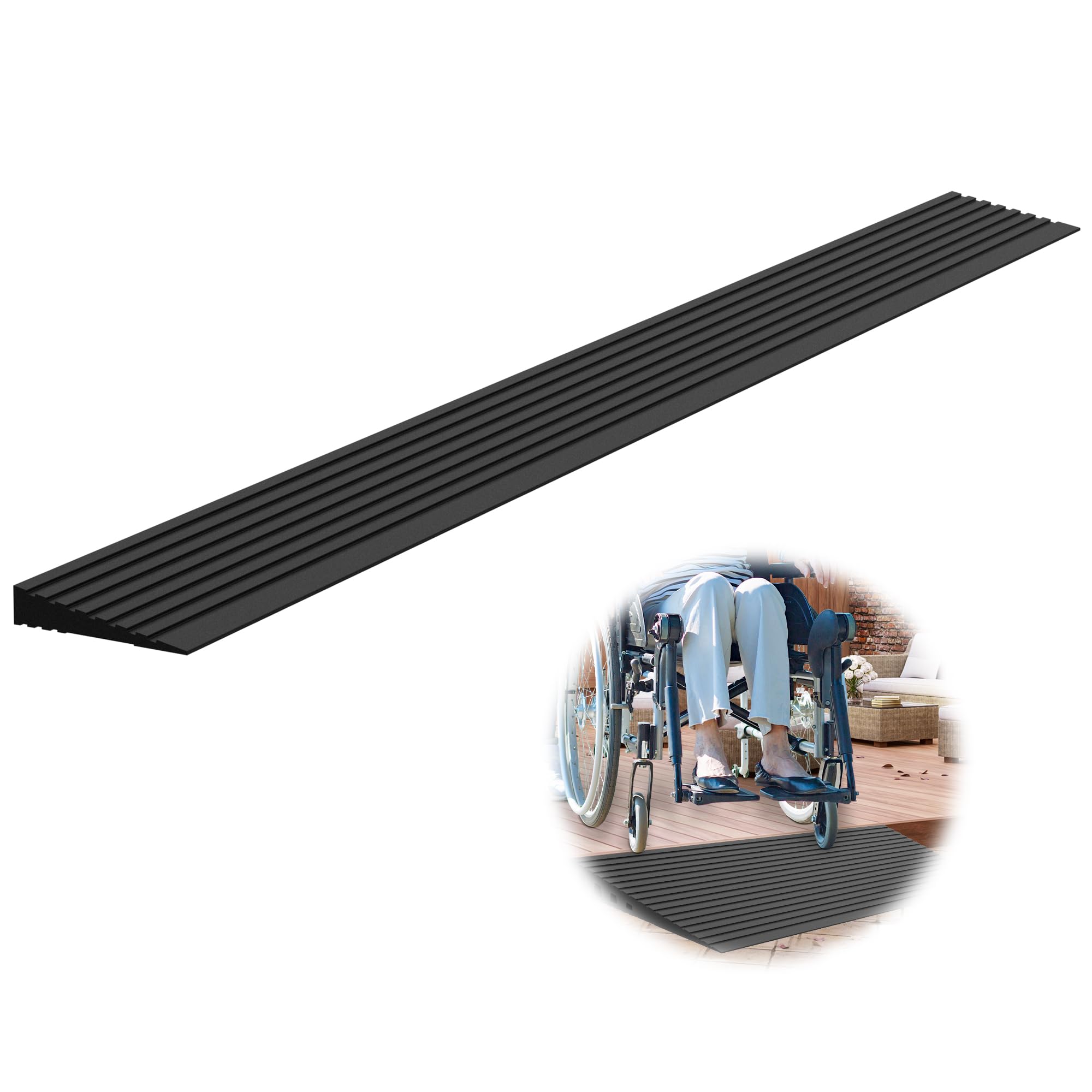Rampy progowe 1,5 cm do drzwi, nośność 907 kg, szerokość 90 cm, rampa dla wózków inwalidzkich z naturalnej gumy jest regulowana i można ją przycinać, do drzwi, krawężnika, zamiatarki, hulajnogi