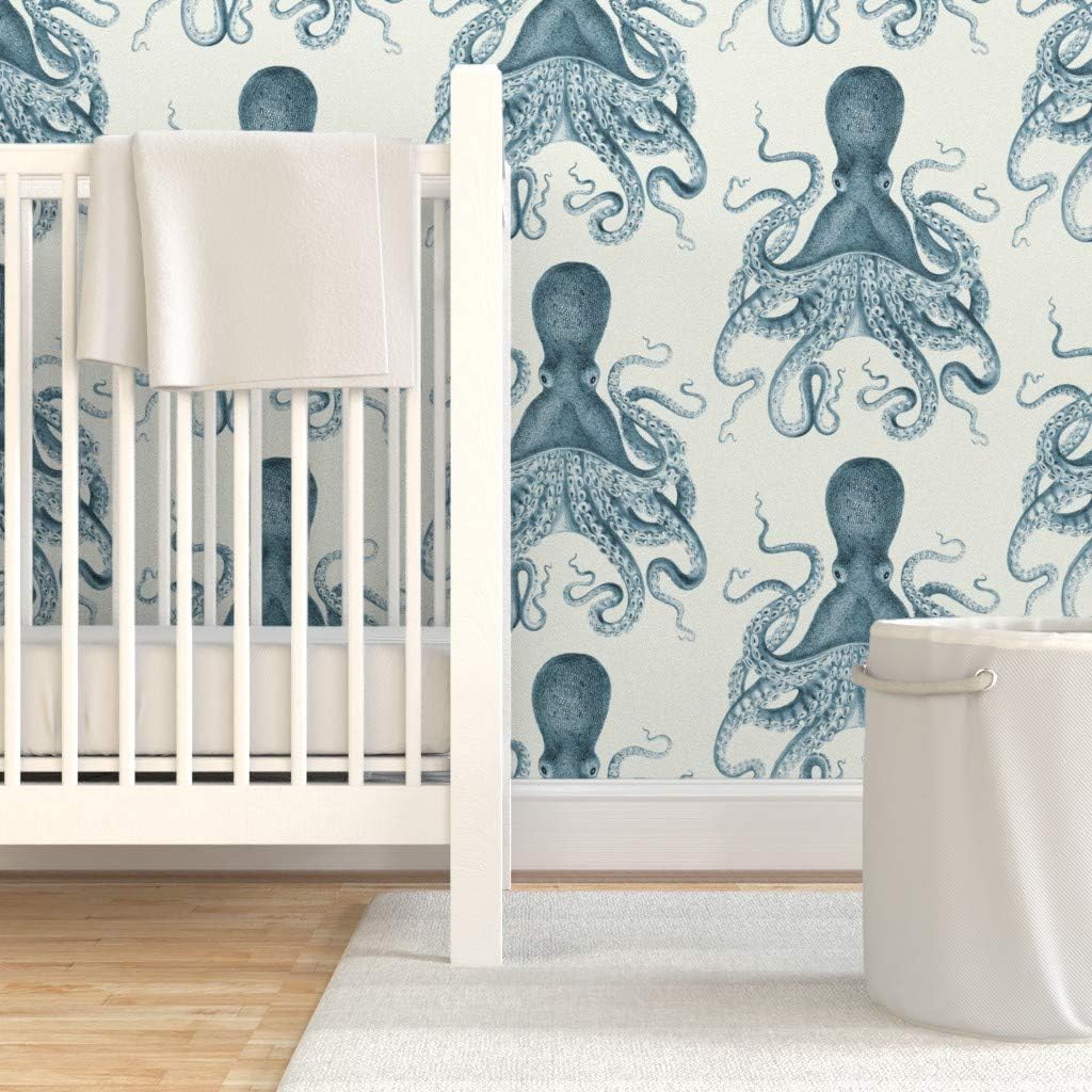 Peel & Stick Wallpaper 3ft x 2ft - Octopus Sea Coastal Nautical Vintage Beach Summer Animal Custom Removable Wallpaper by Spoonflower