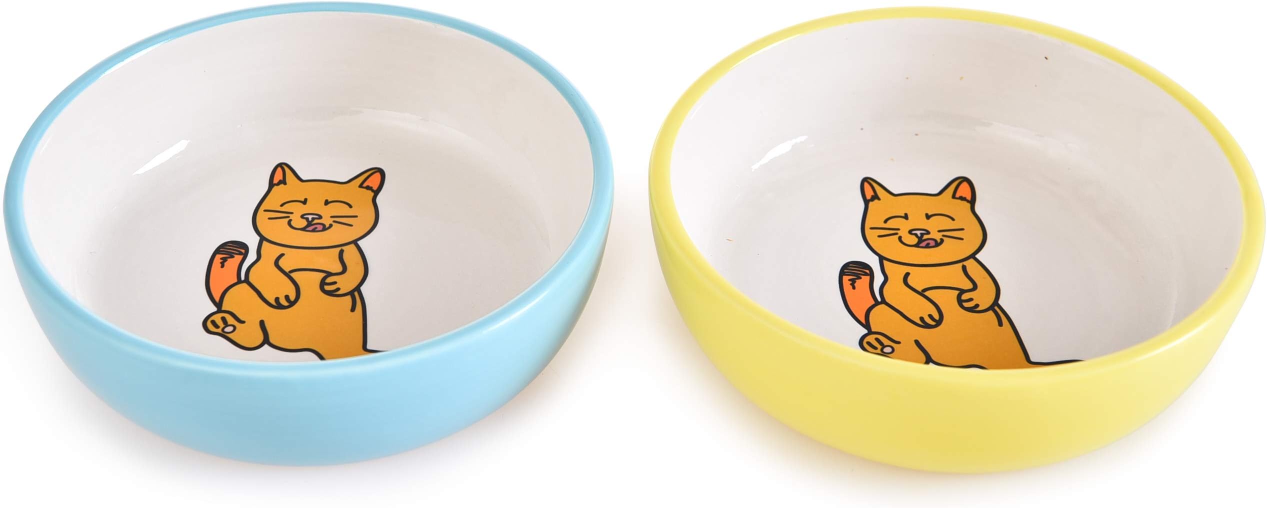 Mishi 2 x CERAMIC Cat Bowls 2 Pet Bowls for Feeding & Water - Cat Food Bowl Set of 2 - Dishes Prevent Whisker Fatigue
