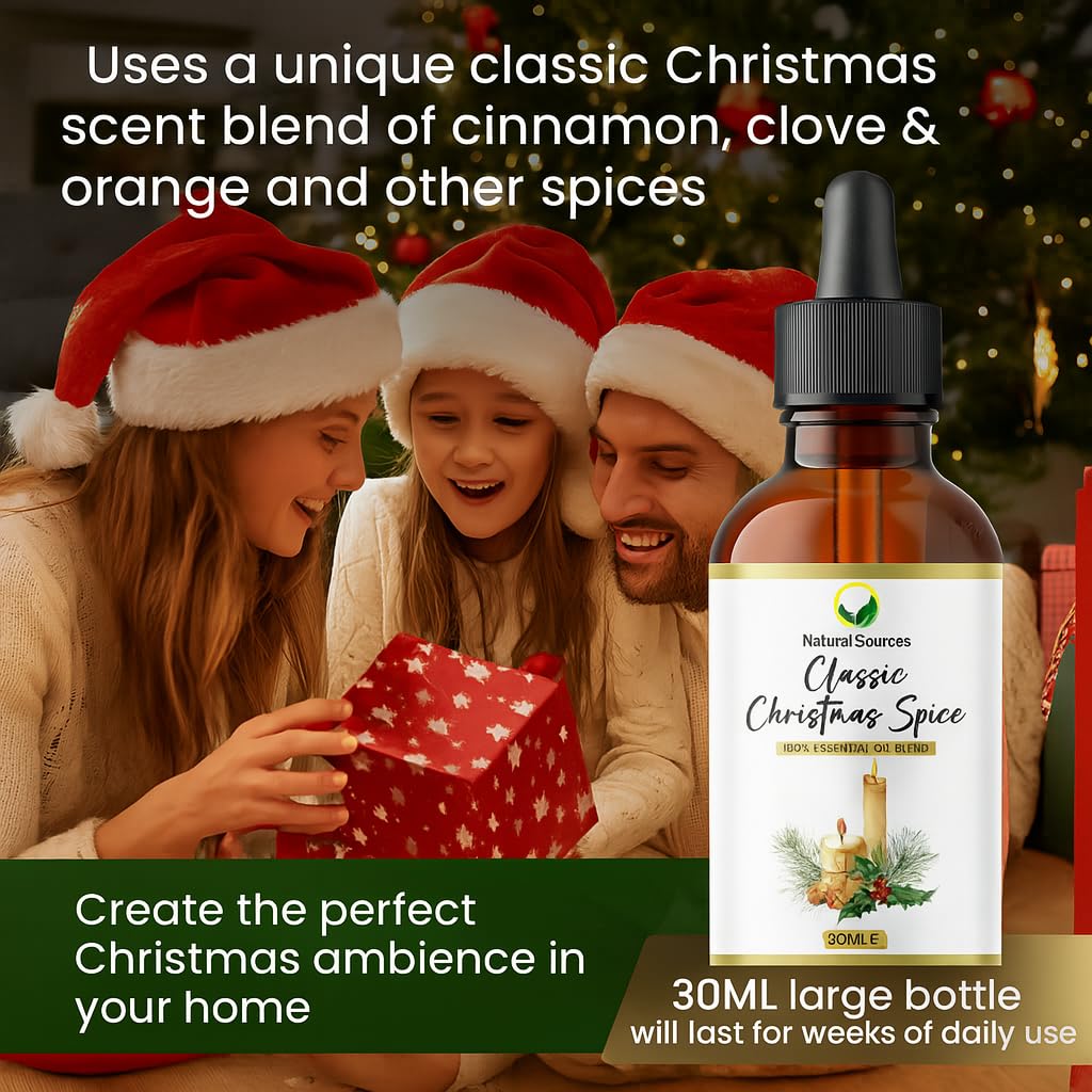 Miscela classica di oli essenziali di spezie natalizie, grande 30 ml, ideale per diffusori per la casa, sapone e candele, cera, bruciatori, bombe da bagno, oli essenziali vegani e prodotti nel Regno