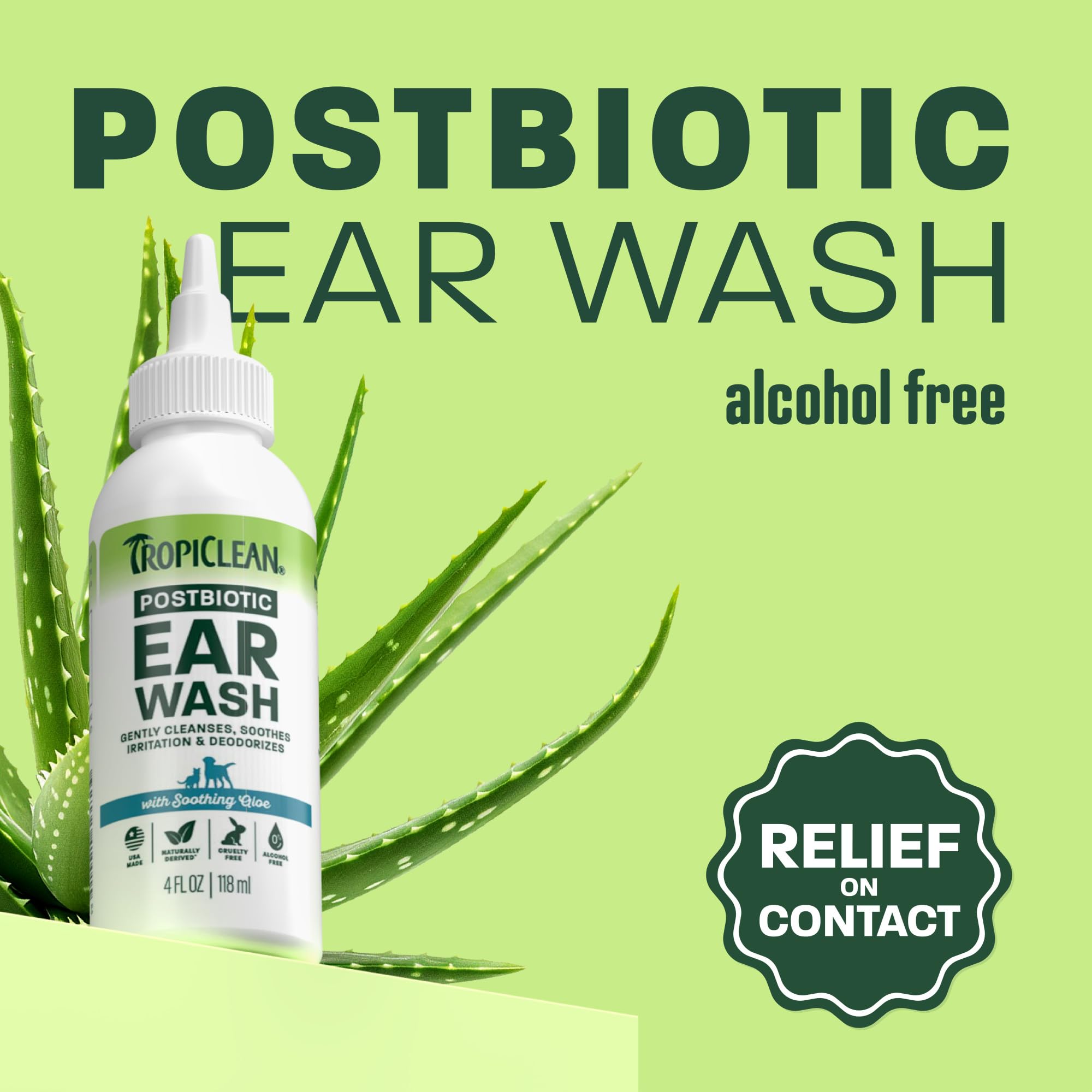 TropiClean Dog Ear Cleaner, Vet Recommended Ear Cleaning Solution for Itch Relief, Daily Use Drops Prevent Infection, Cat Safe, USA Made, 4oz - image 2