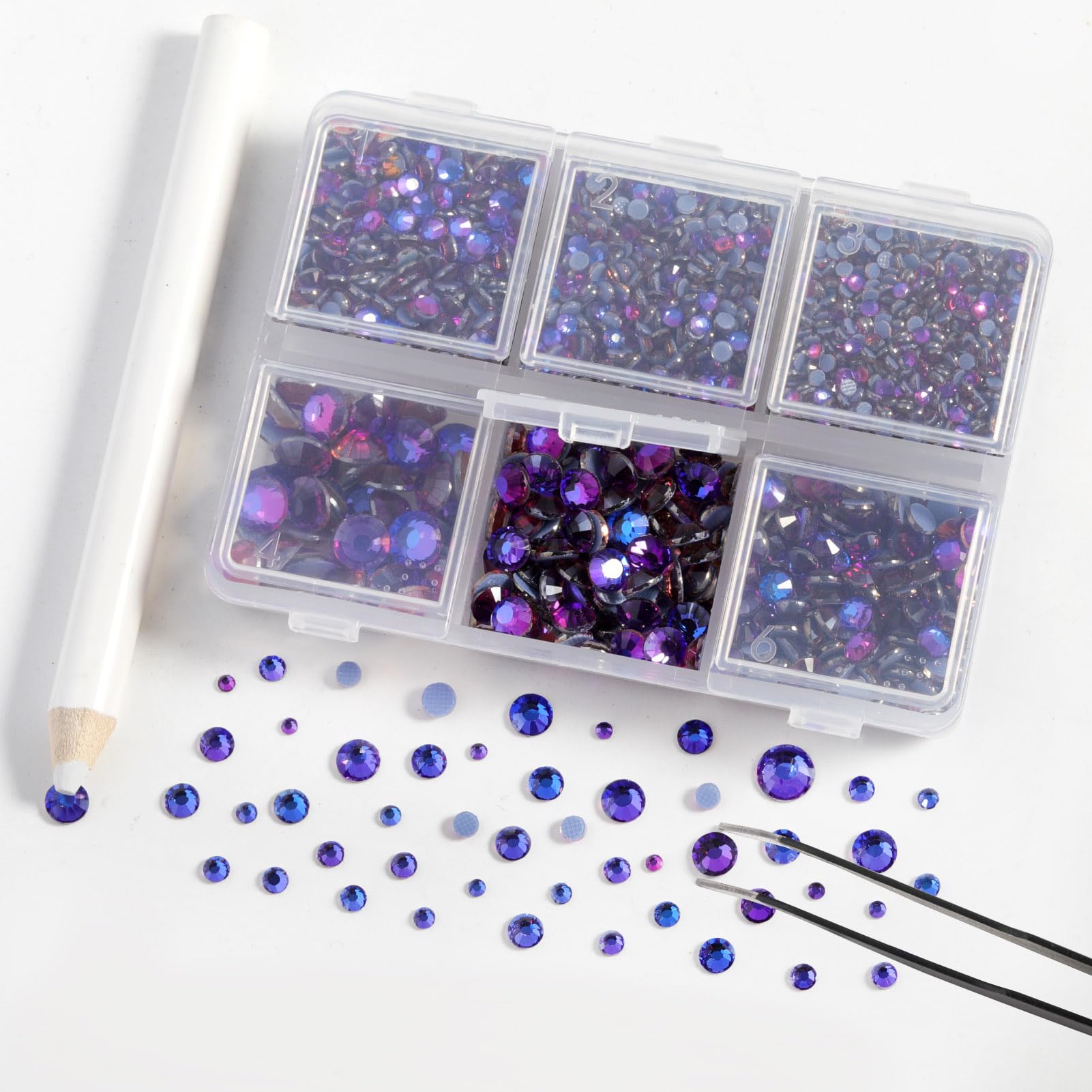 BEADSLAND Hotfix Rhinestones,4000 PCS Purple Rhinestones for Clothes Crafts Mixed 6 Sizes with Wax Pencil and Tweezers Kit,SS6-SS30,Purple Velvet - Image 3