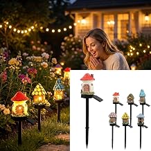 DABATO Solar Fairy-Tale Mushroom Cottage Garden Light, 2026 New Waterproof LED Outdoor Mushroom House Statue Decor Lamp, Auto On/Off Landscape Night Light for Pathway Yard Patio Lawn Red Mushroom