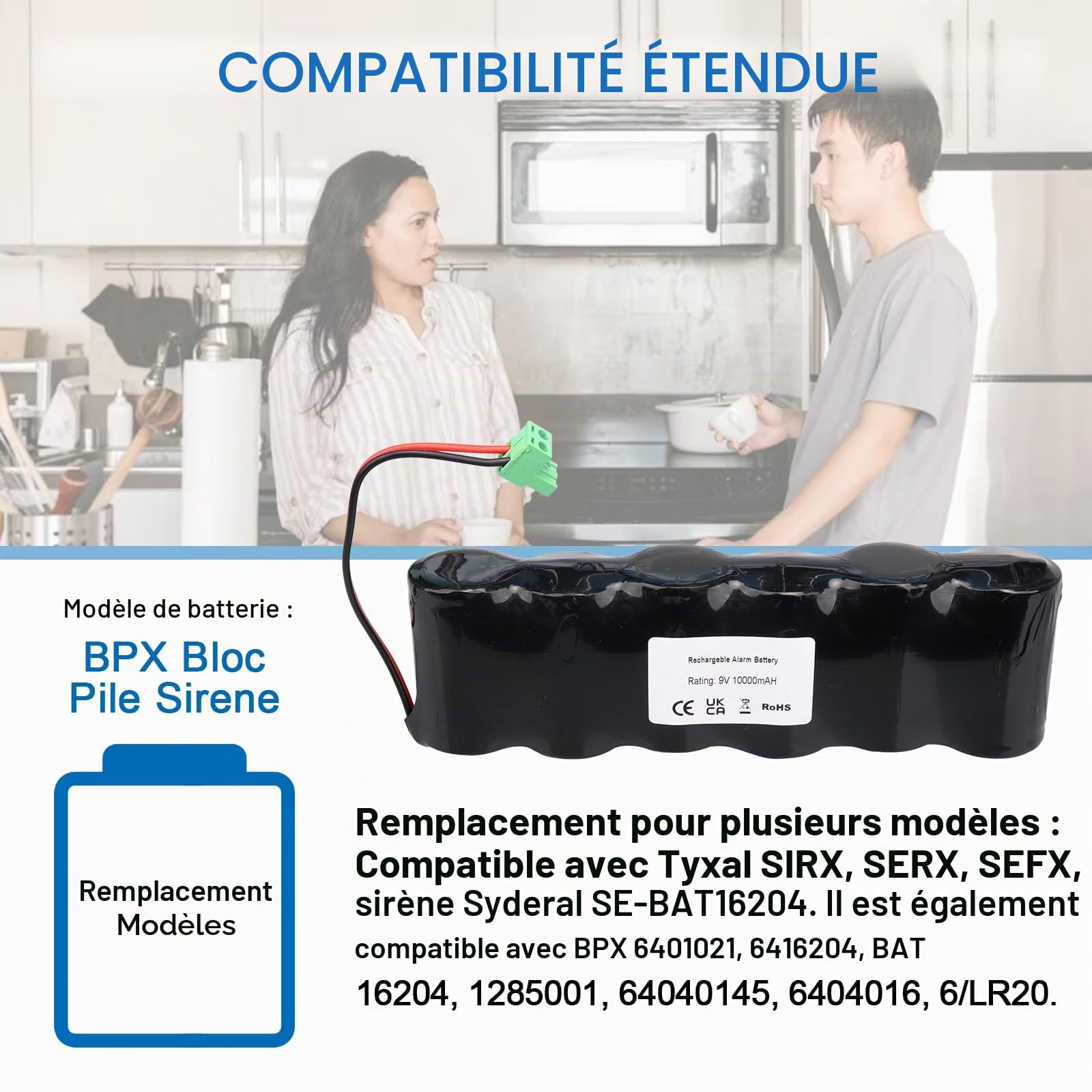 BPX Batterie compatible avec Delta Dore SEFRX 6416204, compatible avec sirène extérieure SEFRX, Tyxal SIRX, SEFX, SERX, SEFRX, Syderal SE Sirene, BPX 6416204, BAT 16204, 1285001,6401021