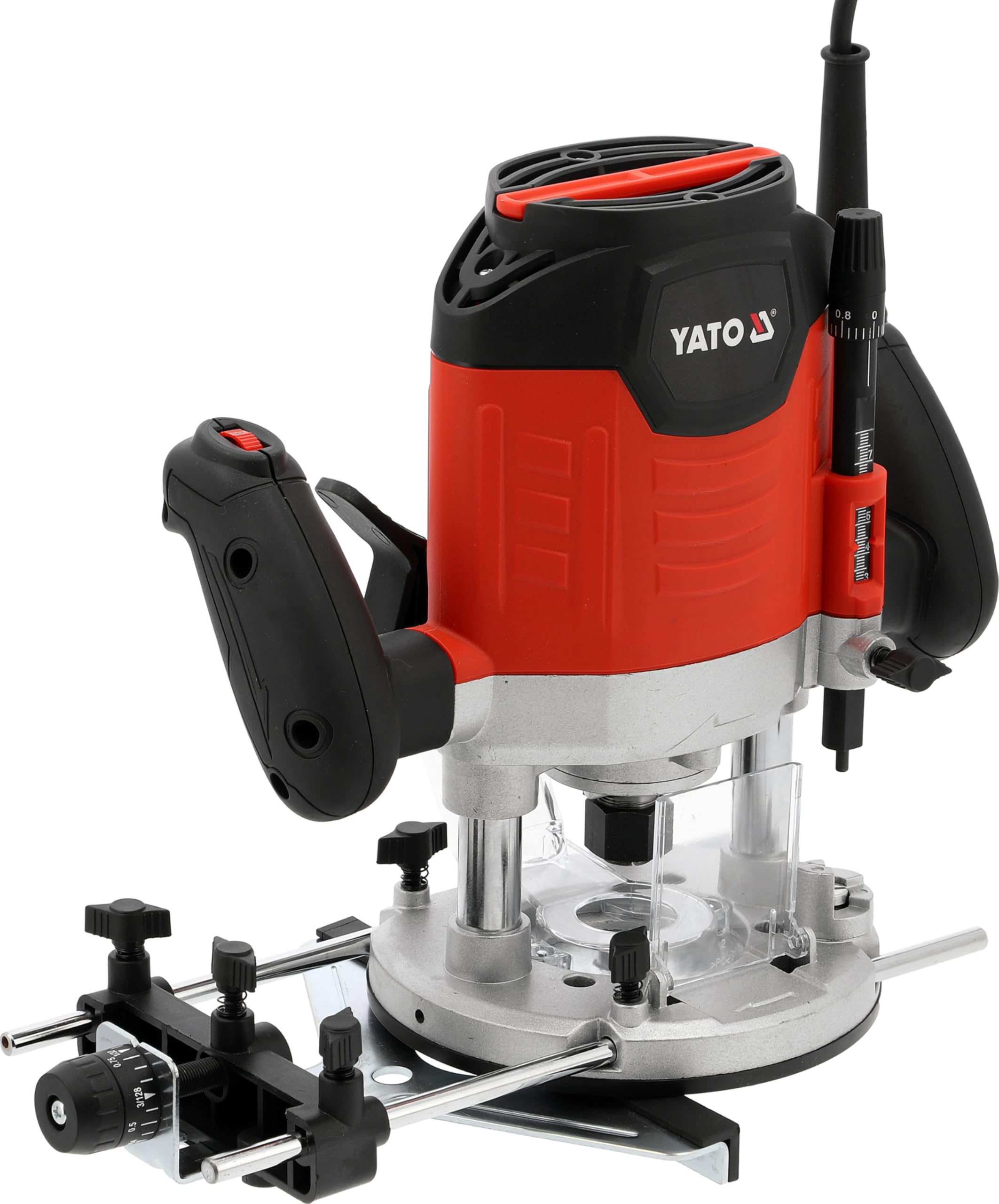 Wydajna frezarka górnowrzecionowa 1400 W, regulacja prędkości obrotowej, materiał drewnopochodny, mocowanie 6/8 mm, Soft‑Start, odsysanie pyłu