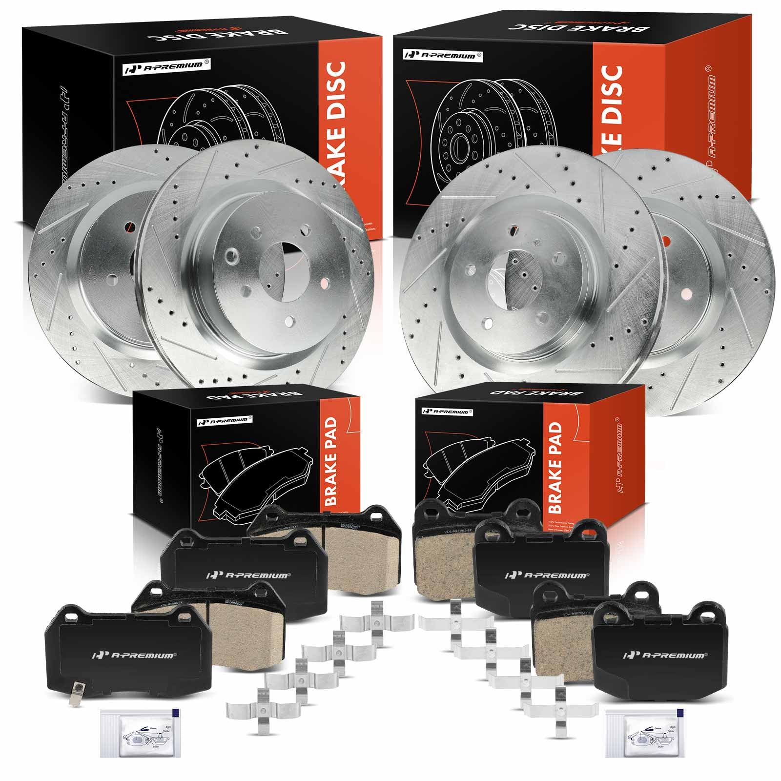 A-Premium Front and Rear Drilled and Slotted Disc Brake Rotors + Ceramic Pads Kit Compatible with Select Infiniti and Nissan Models - G35 2004, 350Z 2003-2008, 12-PC Set