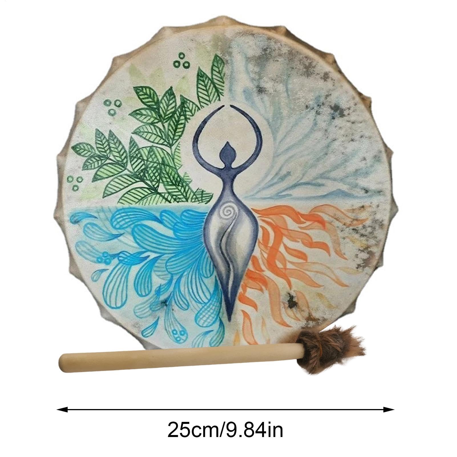 Schamanentrommel mit Drumstick, Göttin, spirituelle Musik, Baum-des-Lebens-Dekoration, handgefertigt, schamanische Trommel, Symbol der sibirischen Trommelgeist-Musik für Zuhause, 25 x 5 cm