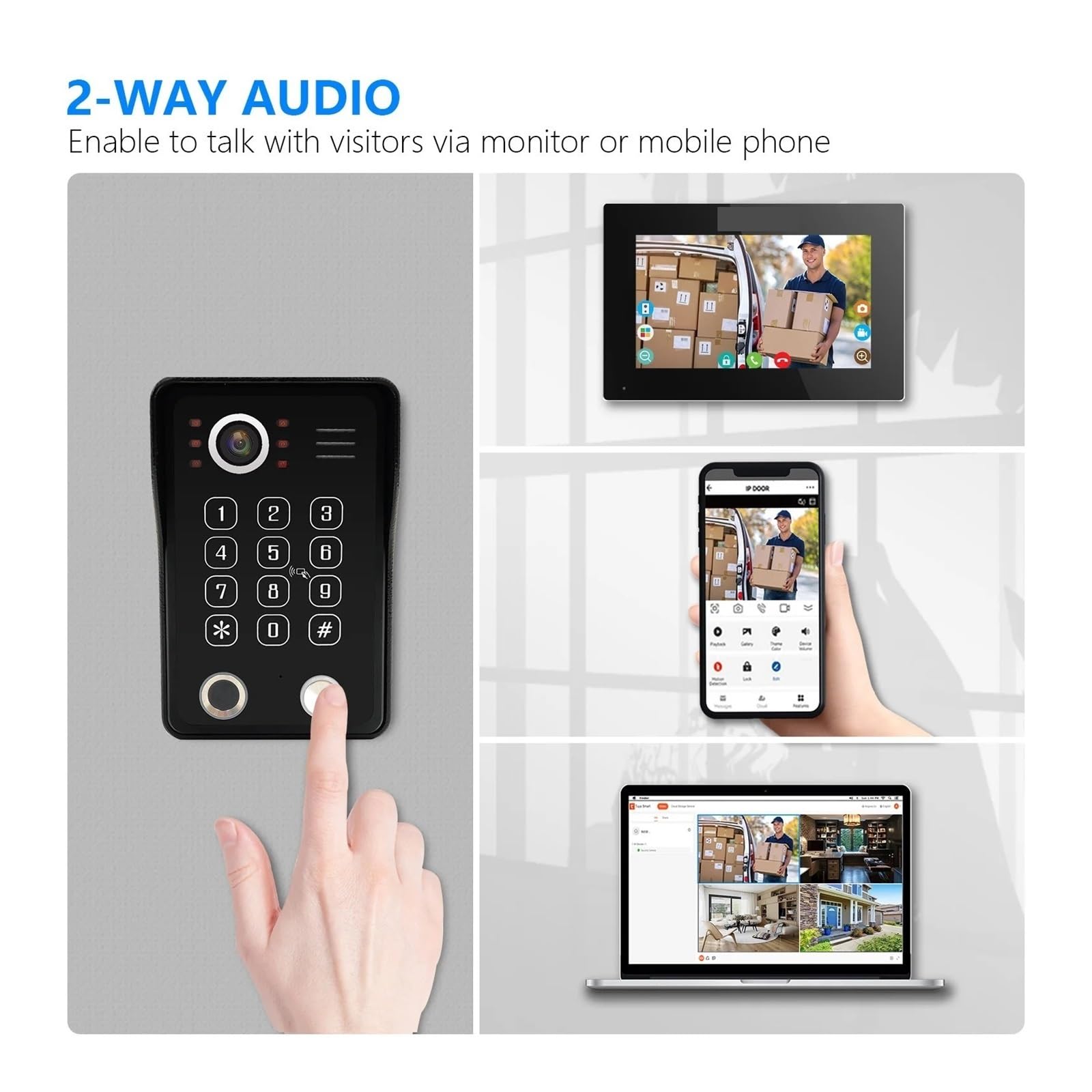 Domowy System Wideo Z Czytnikiem Linii Papilarnych 5 W 1, Odblokowaniem Wideodomofonu, Inteligentnym Monitorem Wi-Fi 1080P, Kamerą Dotykową I Dzwonkiem Instalacja W Mgnieniu Oka(218WS 7INCH)