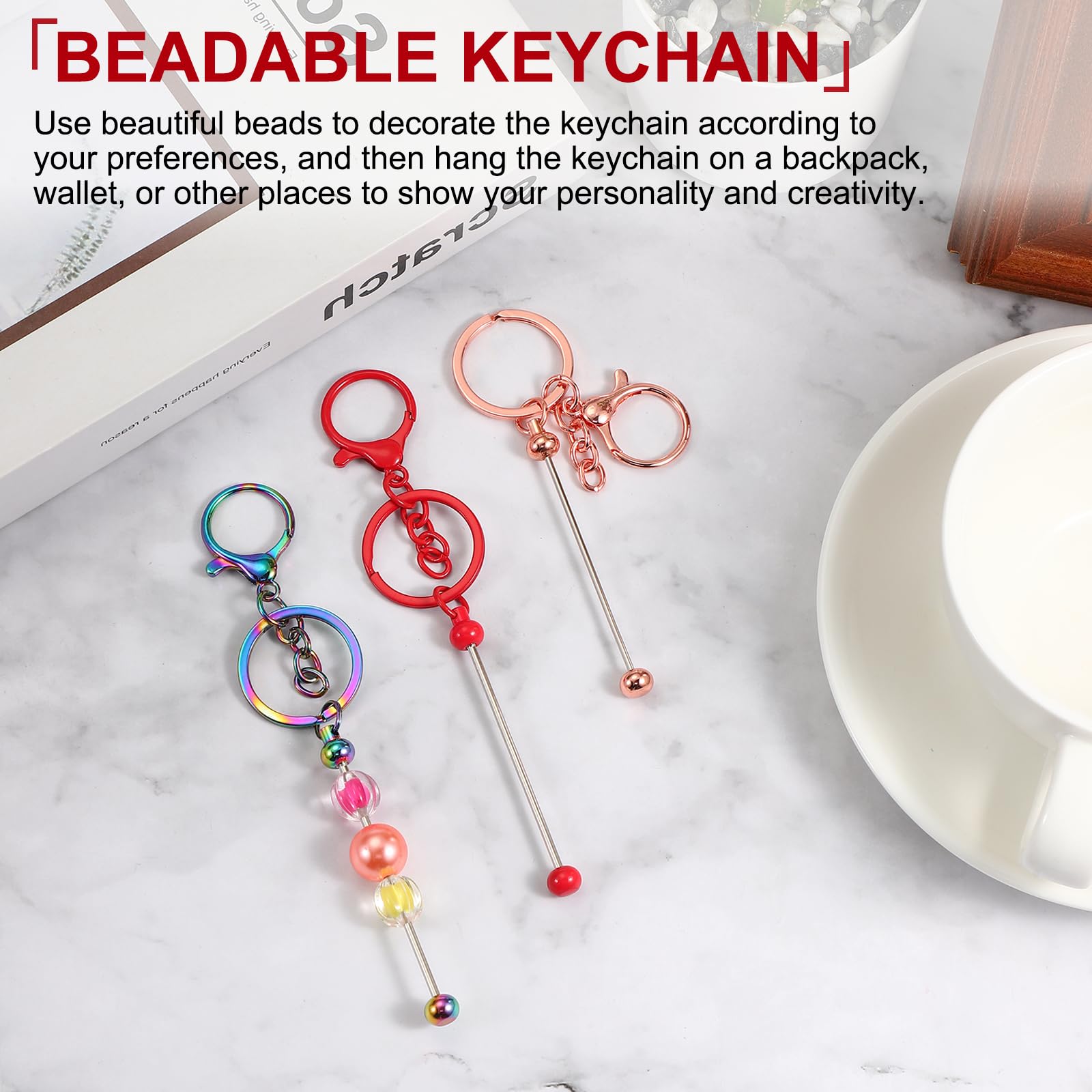 PATIKIL 24 Pezzi Barrette Portachiavi Con Perline, Kit Di Forniture All'ingrosso Creare Portachiavi Con Perline In Metallo Con Gancio Aragosta Pendenti Artigianato Fai Da Te.