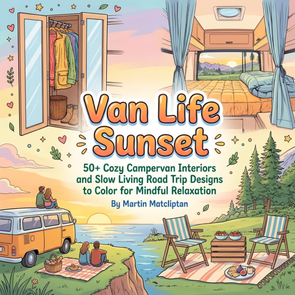 Van Life Sunset: 50+ Cozy Campervan Interiors and Slow Living Road Trip Designs to Color for Mindful Relaxation (Cozy Cottage & Slow Living)