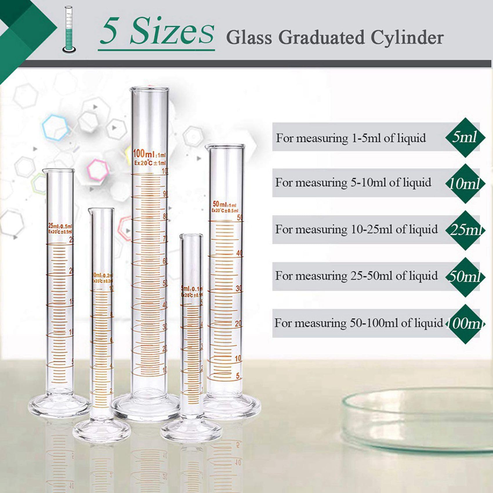 3X Glas Mess Zylinder Set, Premium Borosilikat Zylinder Kit mit 9 Pipetten + 6 Bürsten + 3 RüHr Stab