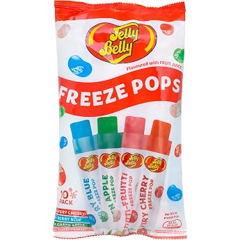 Jelly Belly Freeze Pops, 10 x Wassereis zum Einfrieren, vier Sorten 4 x Kirsch, 2 x Blaubeer, 2 x Apfel, 2 x Tutti Frutti, 10