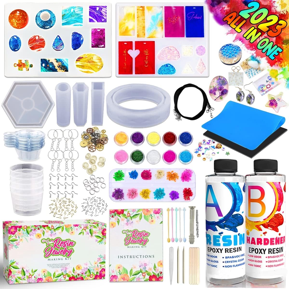 GoodyKing Resin Jewelry Making Starter Kit - Silicone Casting Mold, Tools Set Clear Epoxy Resin for Jewelry Craft Resin Kits Beginners Advanced Jewelry Making Supplies Art and Craft School Gift