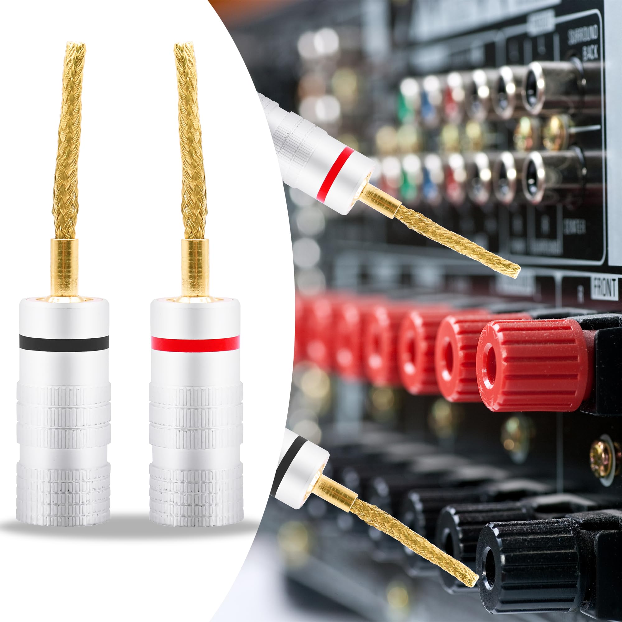 Flex Pin Banana Lot de 8 connecteurs tressés plaqués or 2 mm Soft Weaving Banana Pin Connectors Bornes sans soudure pour amplificateur, haut-parleur, câble audio maison