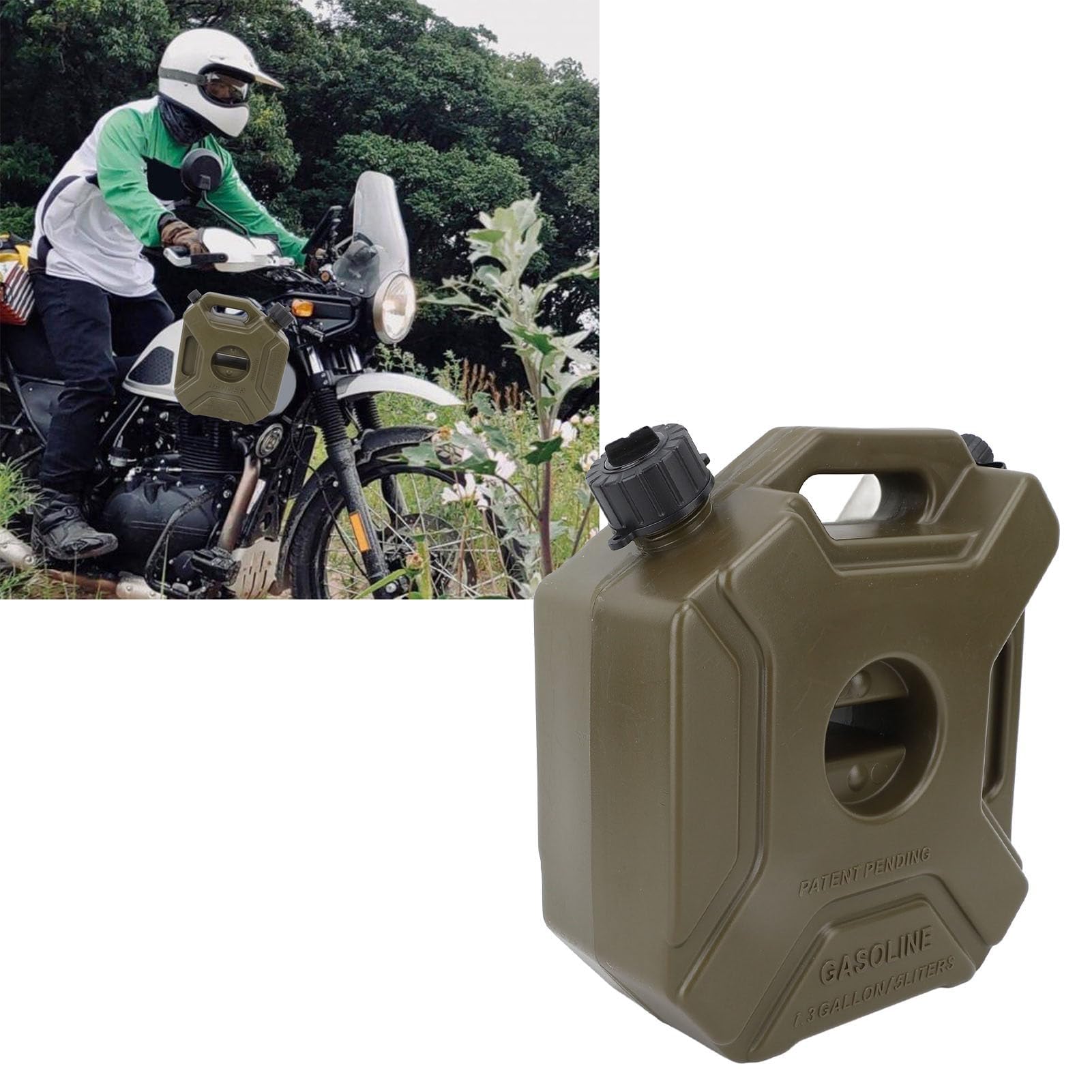 Latas de Almacenamiento de Gasolina, Lata de Almacenamiento de Gasolina, 5 Litros, 1,3 Galones, Tanque de Combustible de Repuesto Verde Portátil a Prueba de Golpes para (con