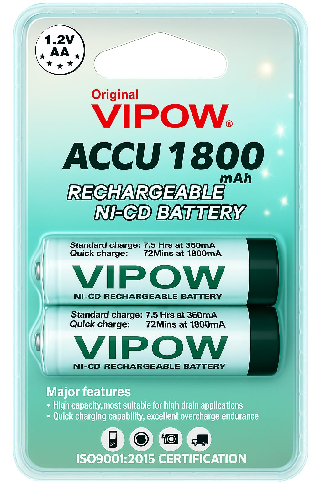 ni‐cd aa rechargeable battery 1800mah | pack of 2 | low self discharge | used with digital camera, game controller, led torch, toys, shaver and more (ni‐cd)