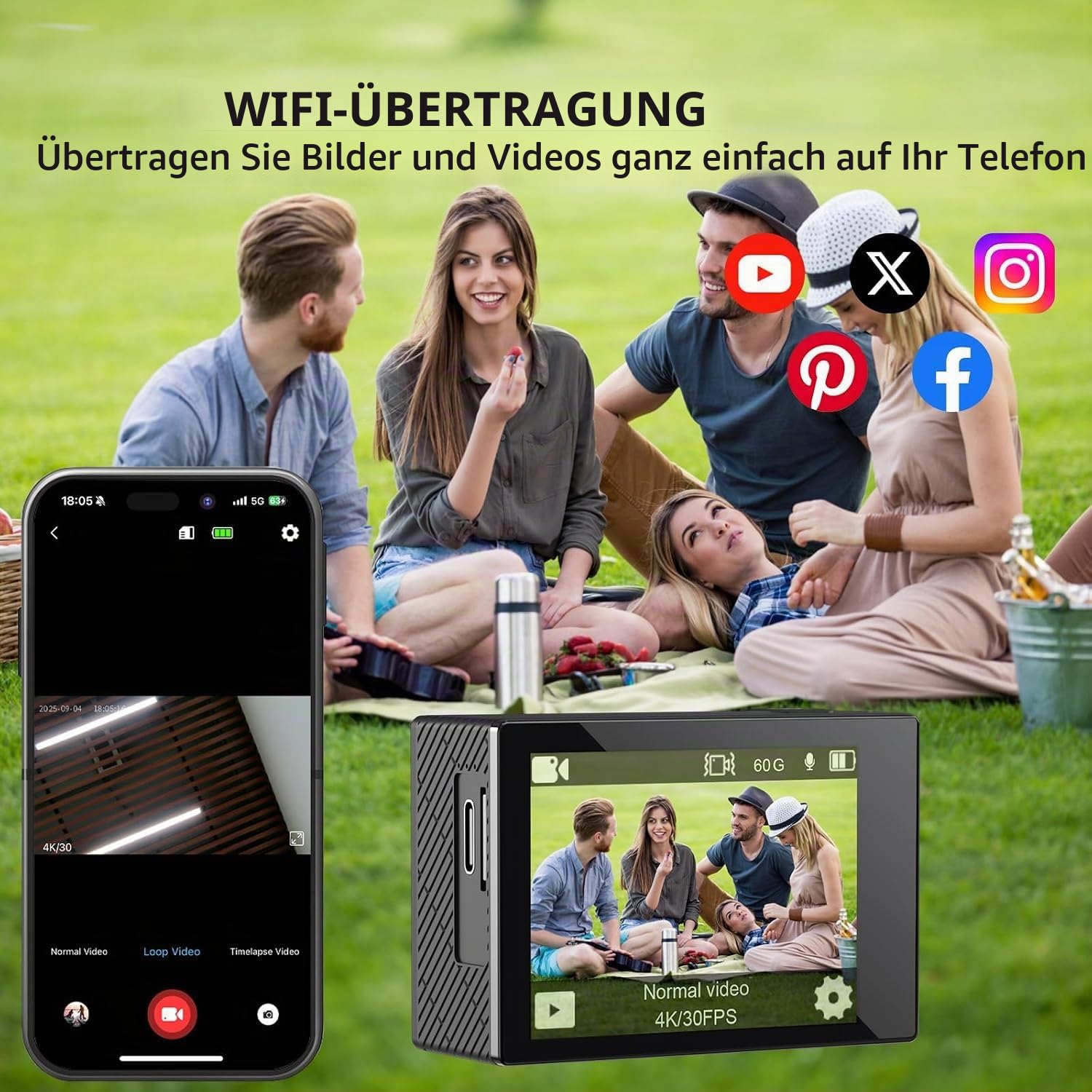 Action Cam, 5K30FPS 30MP Action Cam 40M Unterwasserkamera wasserdichte WiFi 170° Ultra-Weitwinkel EIS Action-Kamera 5X Zoom mit Fernbedienung und 2X 1350mAh Akkus(Black, SP10v19)