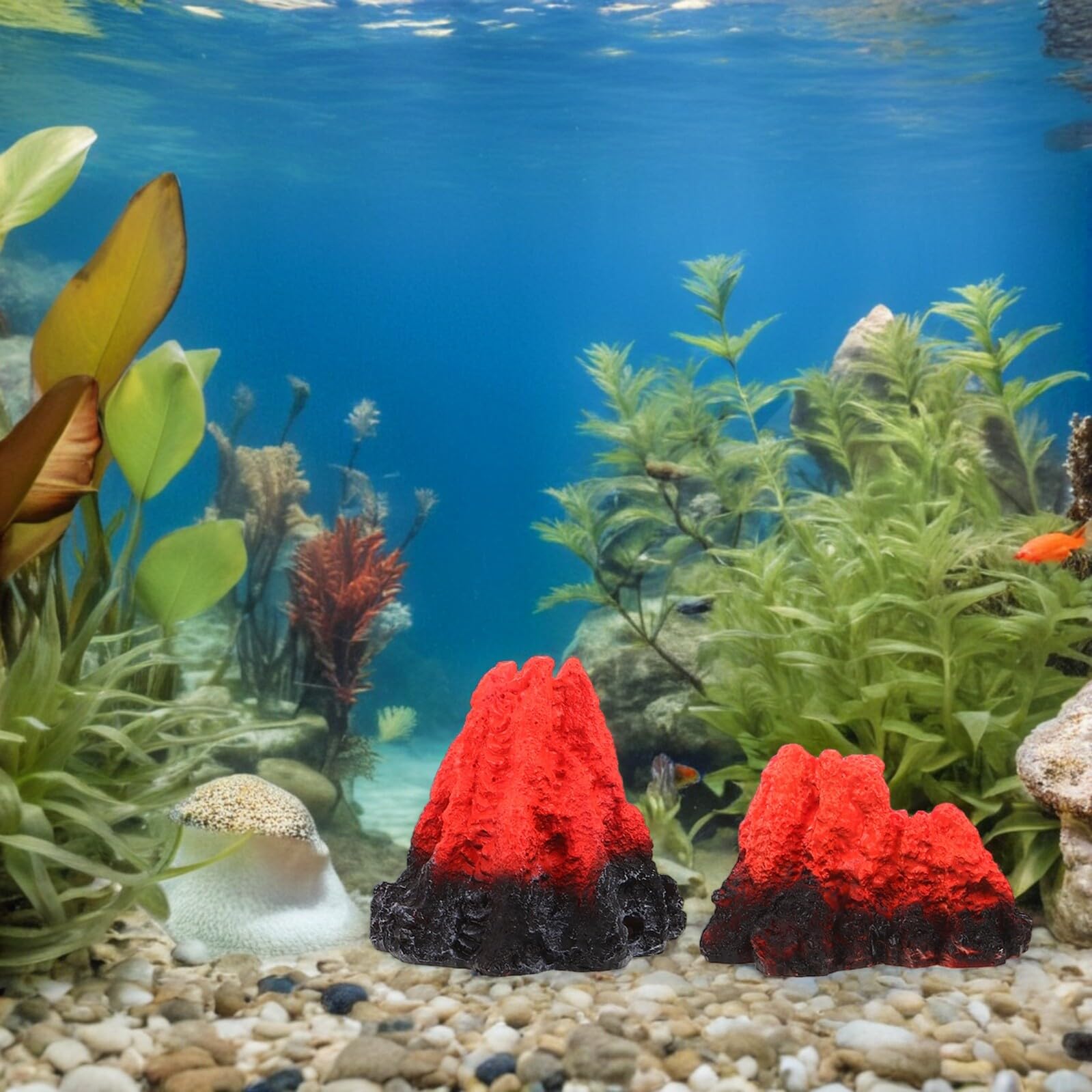 SEWACC Aquarium Vulkan Dekoration 3 Stück Kunstharz Vulkanmodell Realistisch für Süß und Meerwasser Aquarienlandschaft