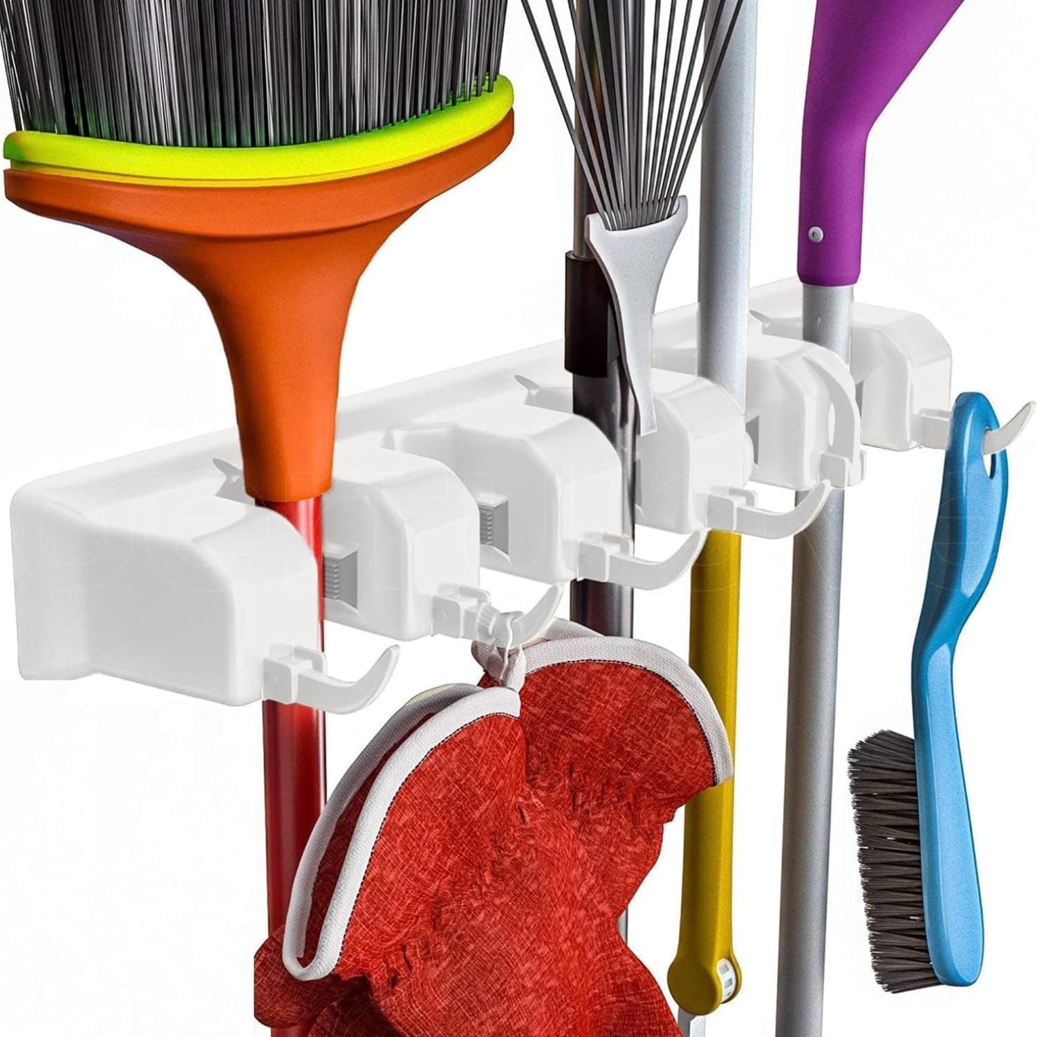 Chillyfit 2 PACK Broom Holder Wall Mounted, mop Holder for Wall, Broom Stick Holder Wall Mounted Stand, Storage Broomstick Brush Mount Organizer with Hanger Hooks (5 Slot 6 Hooks)- White (B0DFWH1S6D) Amazon Price History, Amazon Price Tracker
