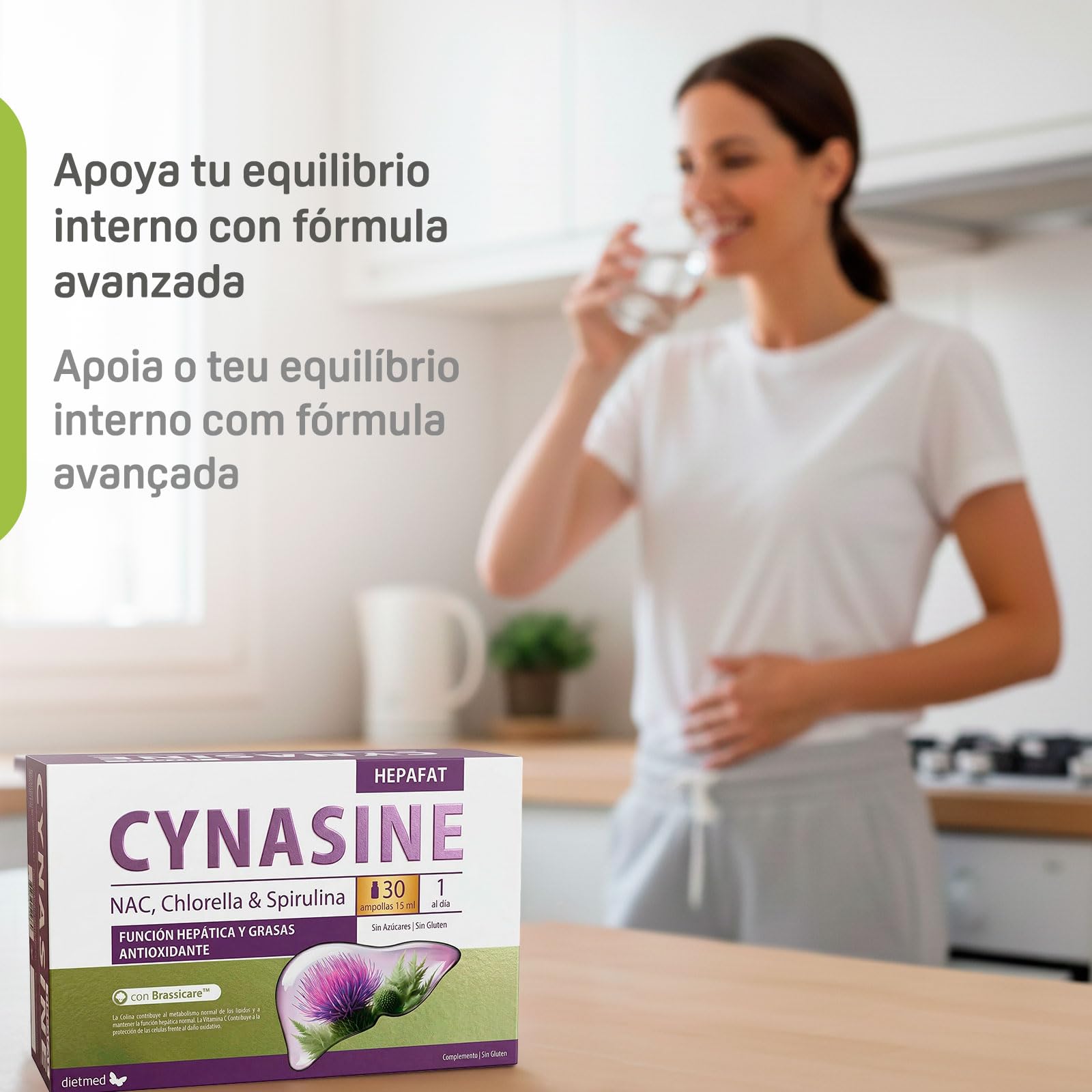 Cynasine Hepafat - Cardo Mariano 500 mg con N-Acetilcisteína y Colina - Función Hepática y Metabolismo de los Lípidos - Protección Celular y Acción Antioxidante - 30 Ampollas Bebibles de 15 ml DietMe