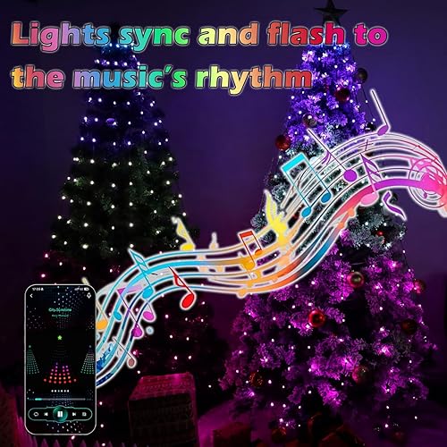 Miniatura 3 de Guirnalda de luces para árbol de Navidad, 200 LED, 6.6 pies x 10 líneas, luces de cascada con control remoto y aplicación, sincronización de música