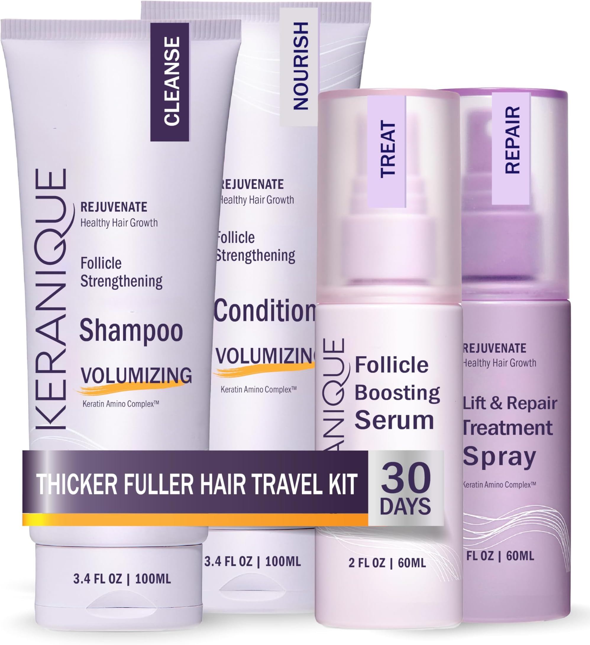 Hair Products Set for Thinning Hair - Volumizing Shampoo, Conditioner, Follicle Booster Serum, Spray for Fine Texture Boost, and Keratin Repair for Women