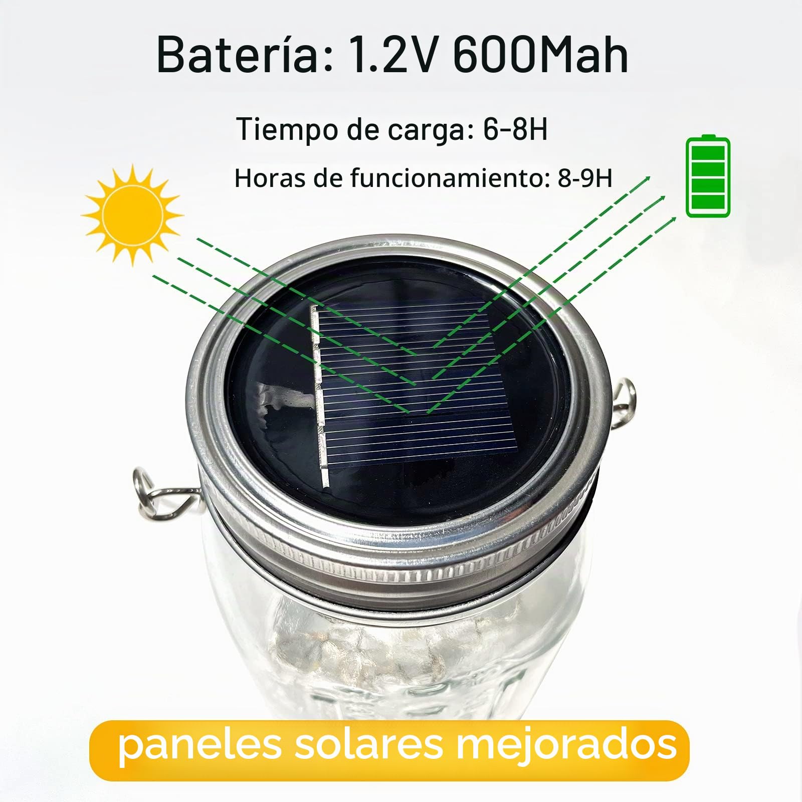 Farolillo solar exterior para jardín, [6 unidades] Solar luz conservas impermeable cadena de luces en vidrio decoración de jardín para exterior farol boda fiesta pared mesa árbol (blanco cálido)