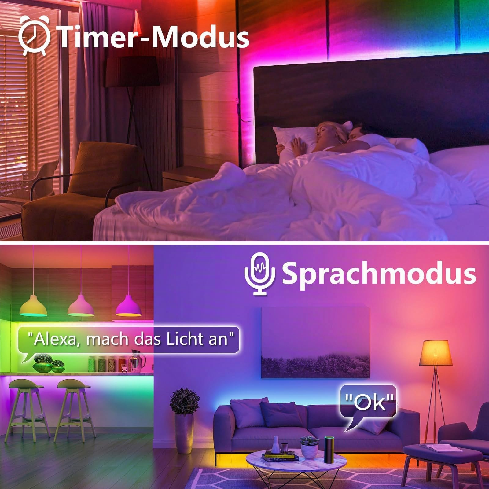 5M COB Wifi Cinta Led,Led Dormitorio RGBWW+IC 784led/M 3920leds 24V, Tira Led RGBWWIC Dinámica Multicolor con Mando a distancia,LED tira funciona con Google Home Assistant/Alexa