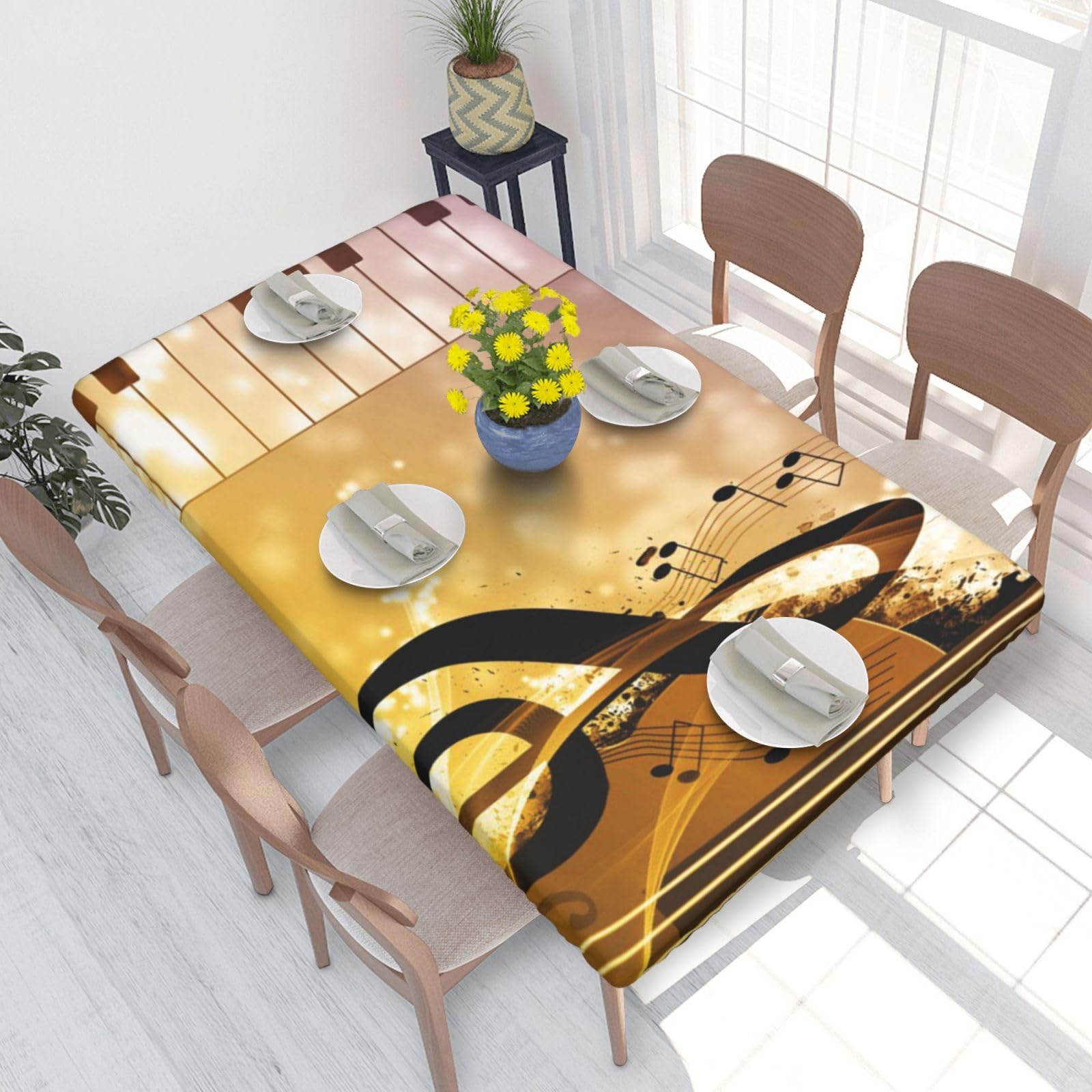 BNVSADC Piano Violin Music Notes Printed 4FT Tablecloth 122x76 CM Polyester Kitchen Water Resistant Table Cloth Dining Table Decoration Table Covers