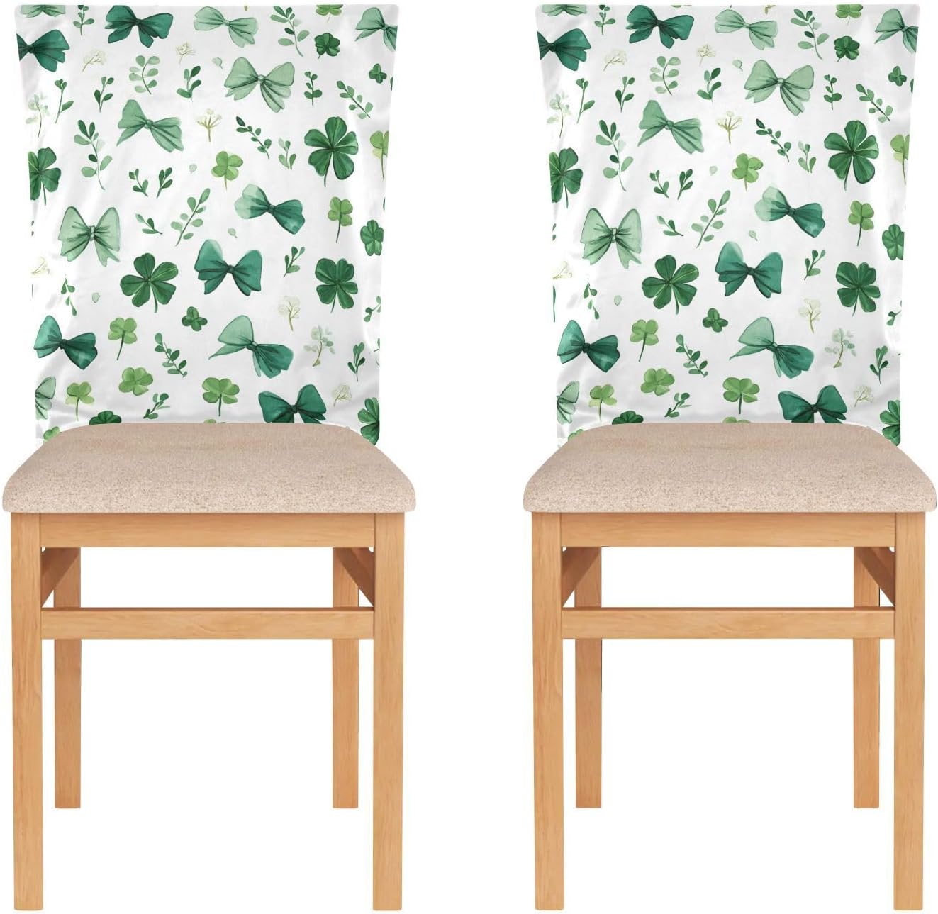 ALAZA Green Bows Clovers Chair Back Cover Set of 6, Washable Reusable Removable Chair Slipcovers Decorative Chair Cover for Home Kitchen Wedding Party