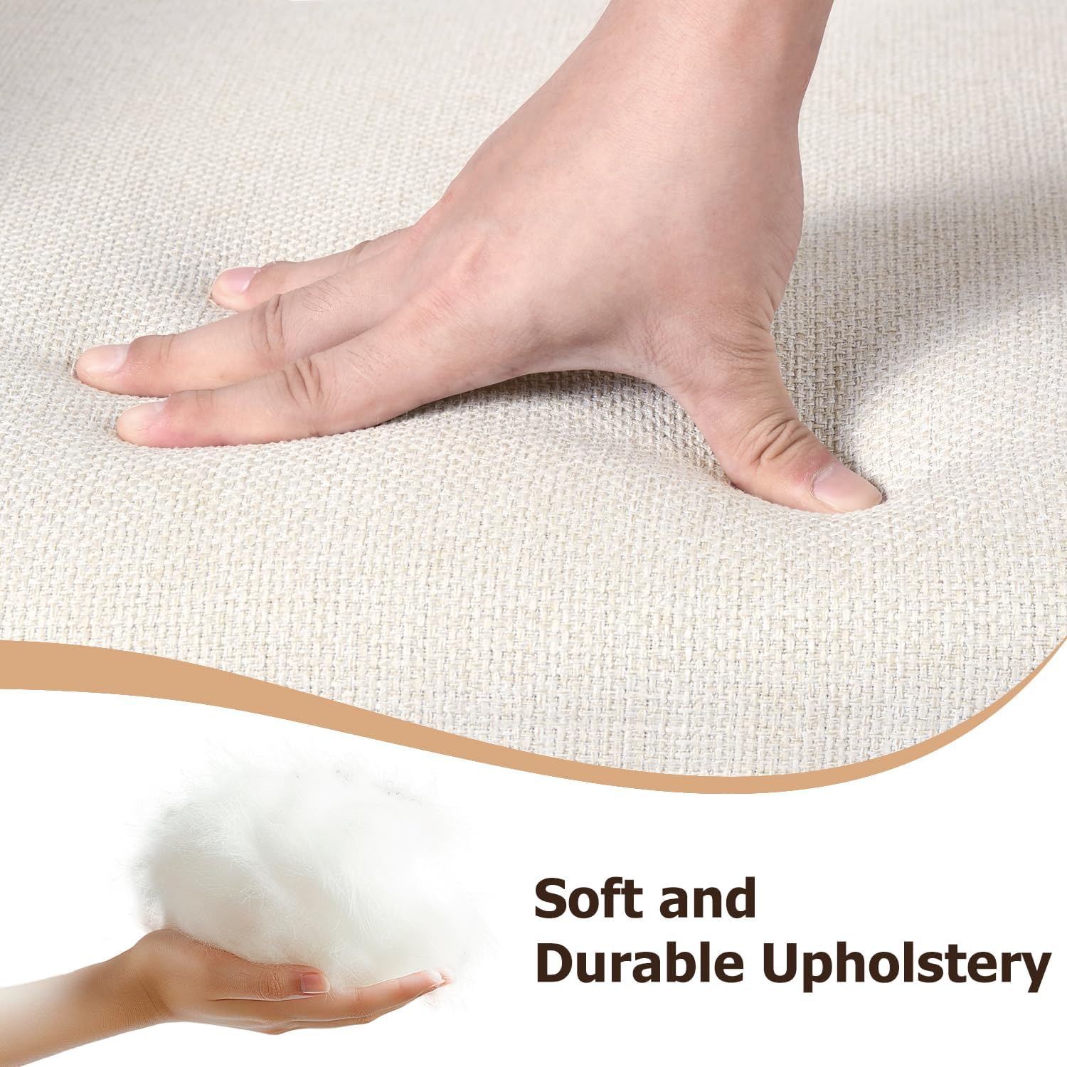 Accent Armchair Fabric Upholstered, Modern Leisure Vanity Chair with Padded Backrest and Seating Cushion, Armchair Side Chair with Wooden Legs for Living Room/Bedroom/Makeup, Set of 2, Beige