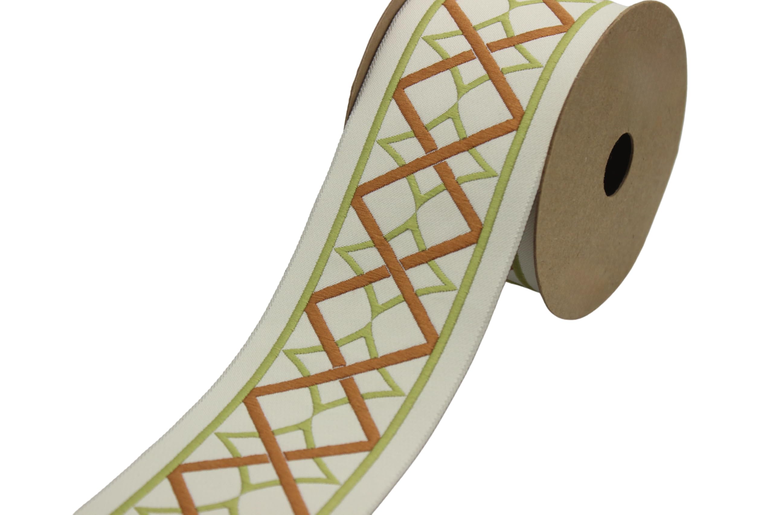 Ruban jacquard brodé géométrique vert 3,8m pour rideaux et draperies bohèmes V3 183